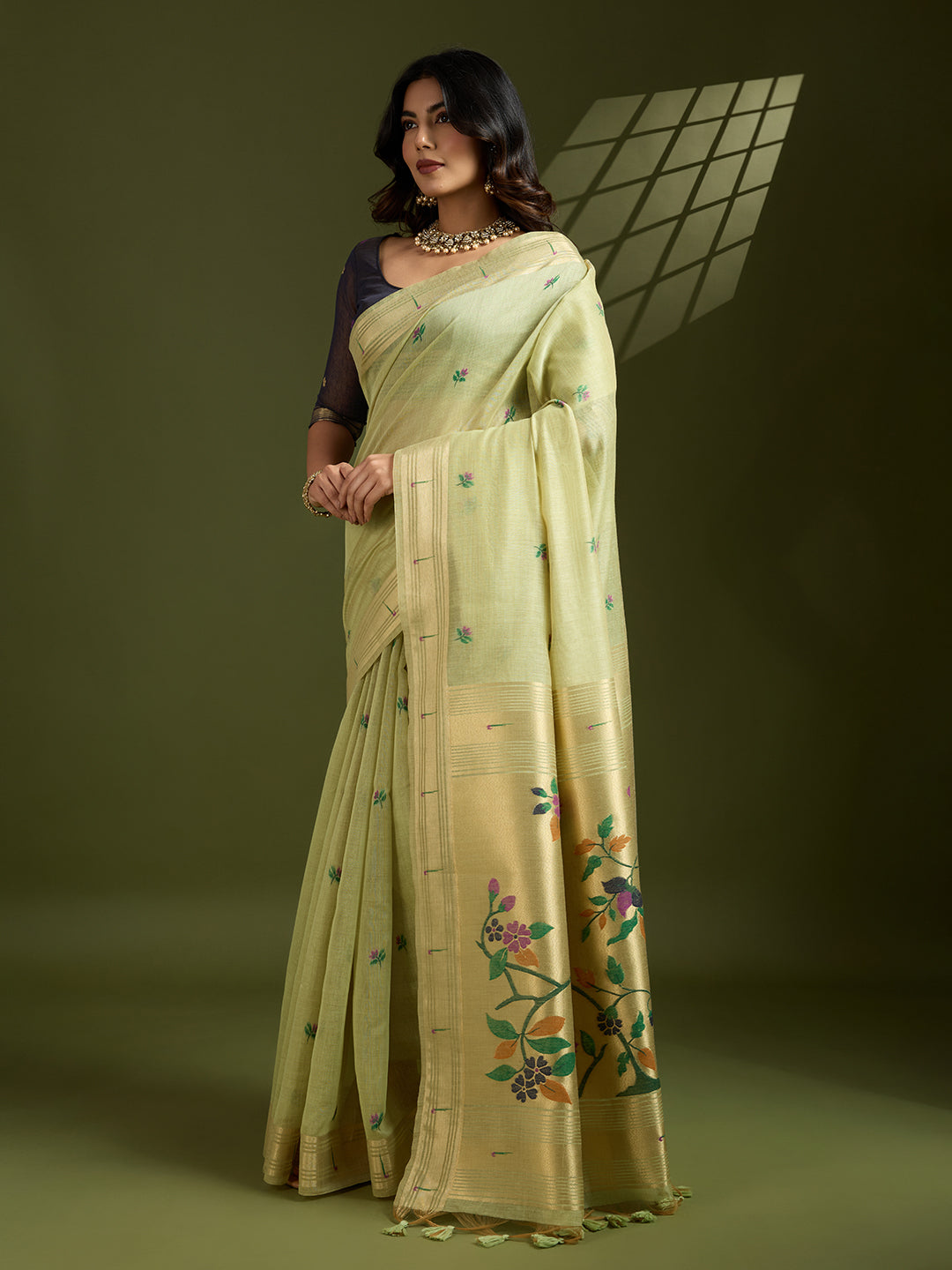 Muga Cotton Saree With Paithani Pallu - PISTA