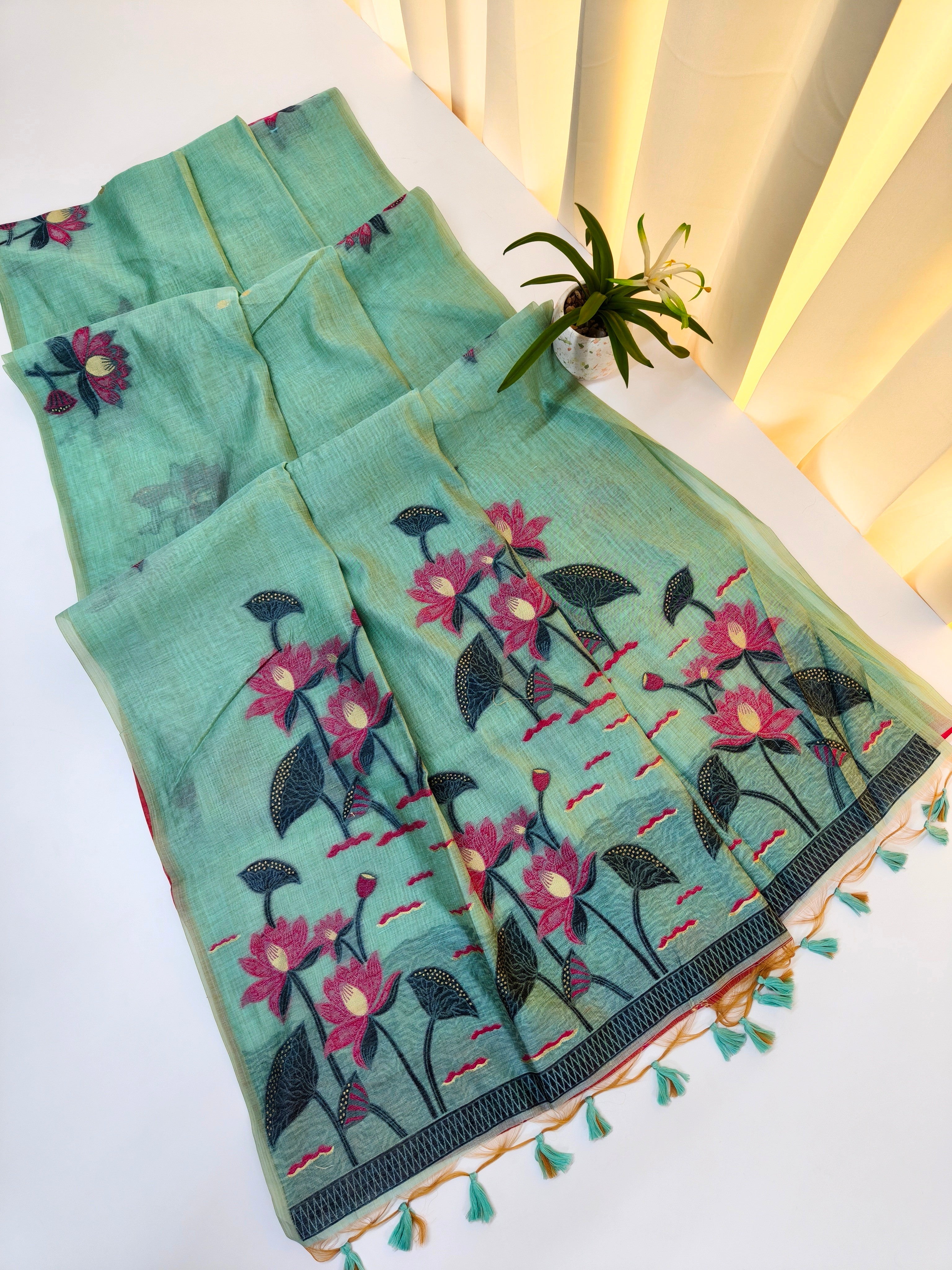 Muga Cotton Saree With Classic Pichwai Pattern - FIROZI