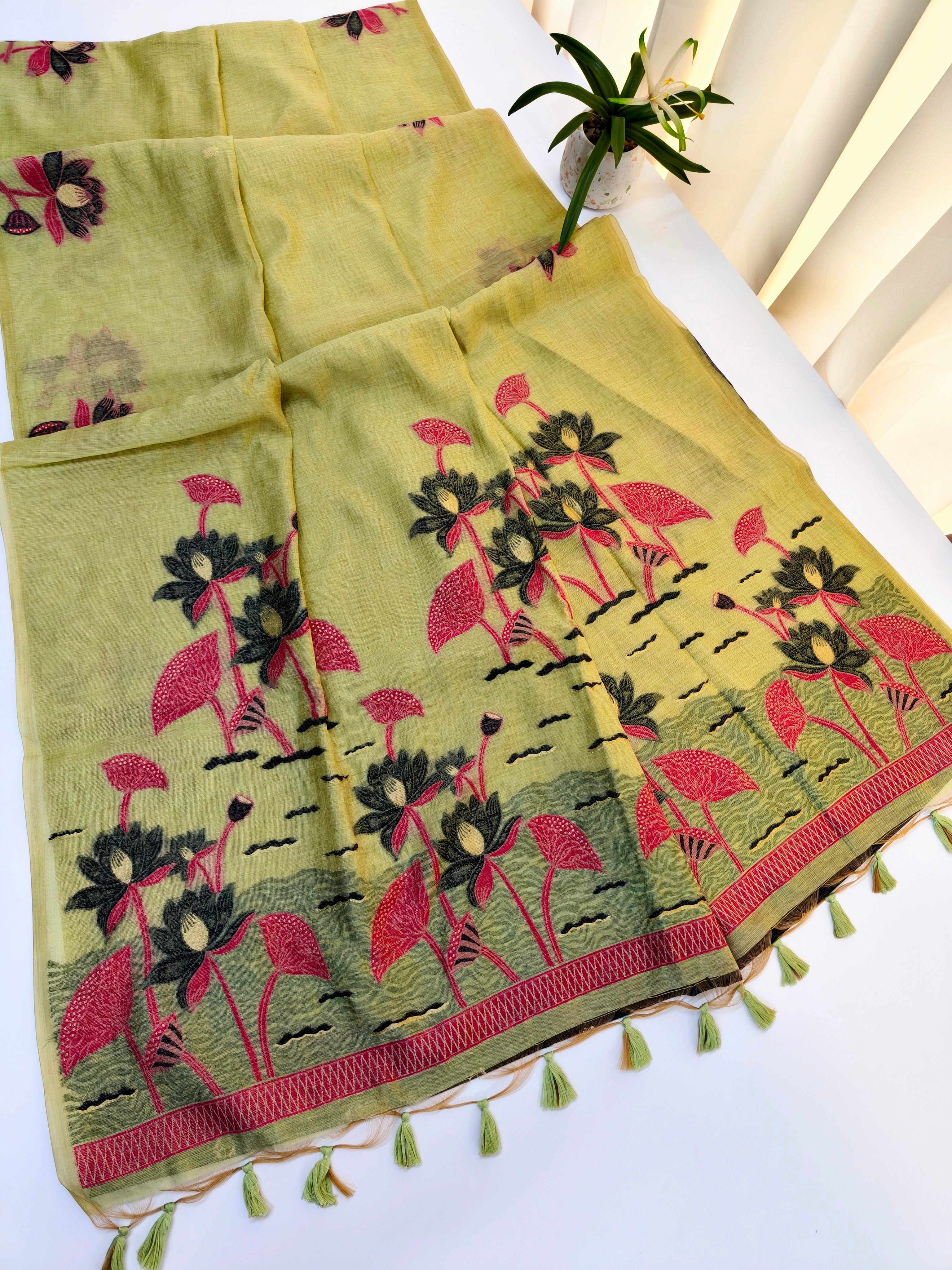 Muga Cotton Saree With Classic Pichwai Pattern - PISTA