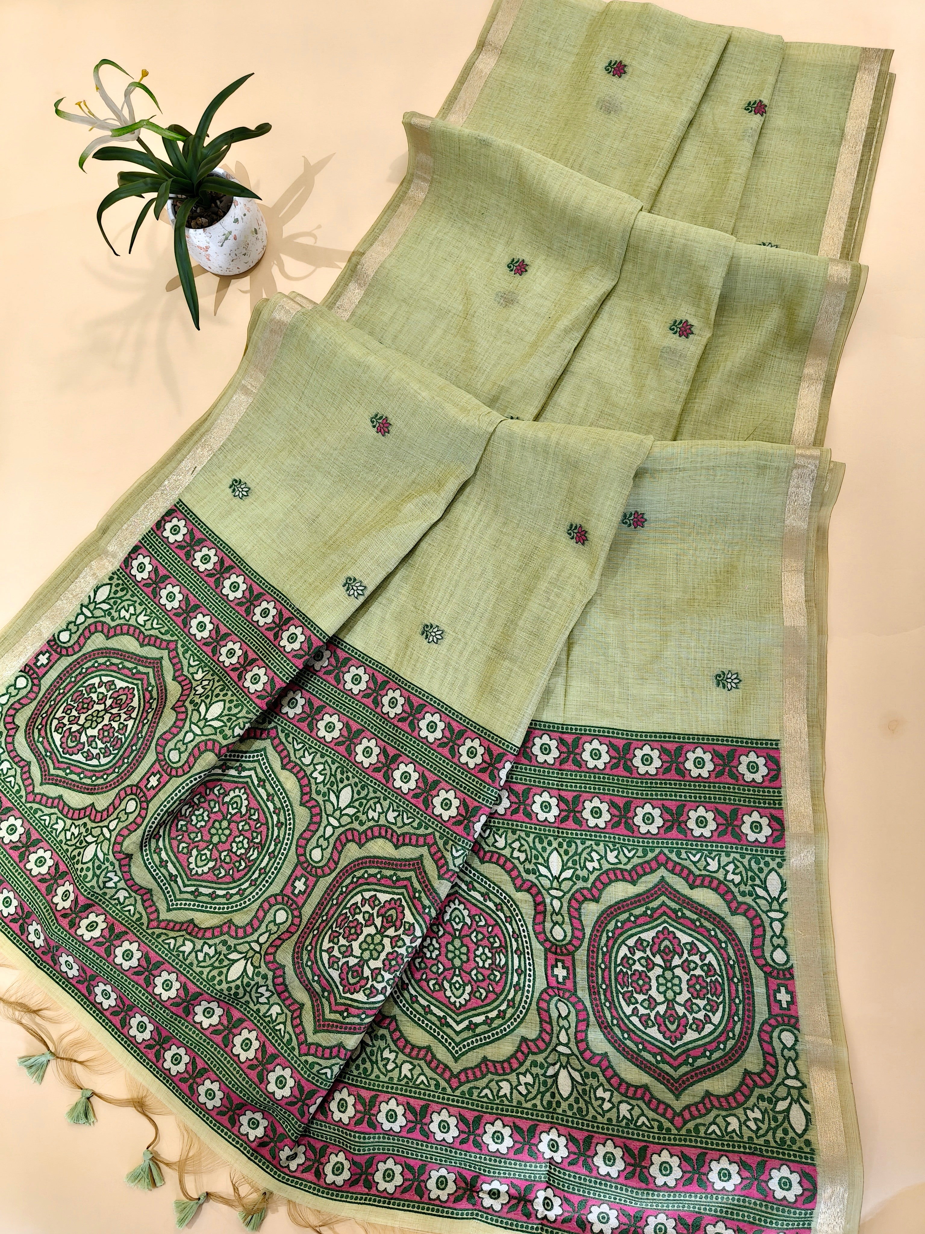 Muga Cotton Saree With Ajrakh Pattern - PISTA