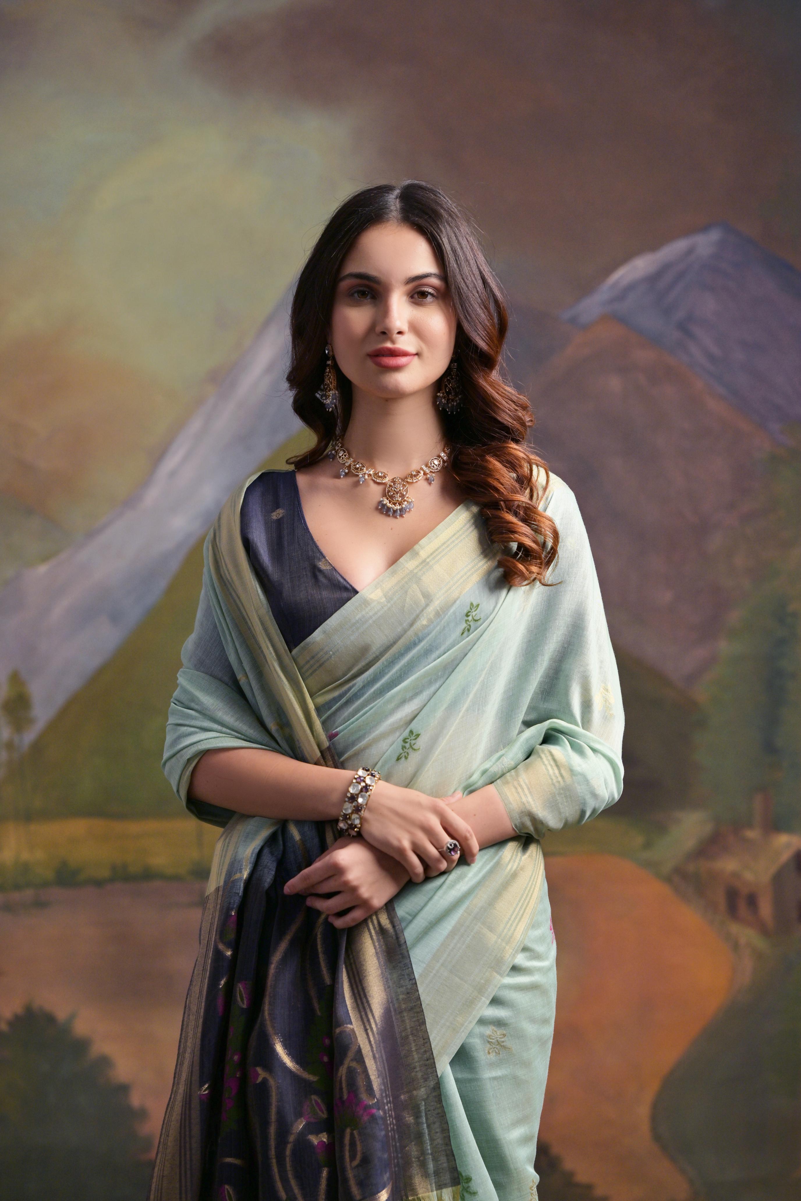 Muga Cotton Saree With Peacock Pallu - FIROZI
