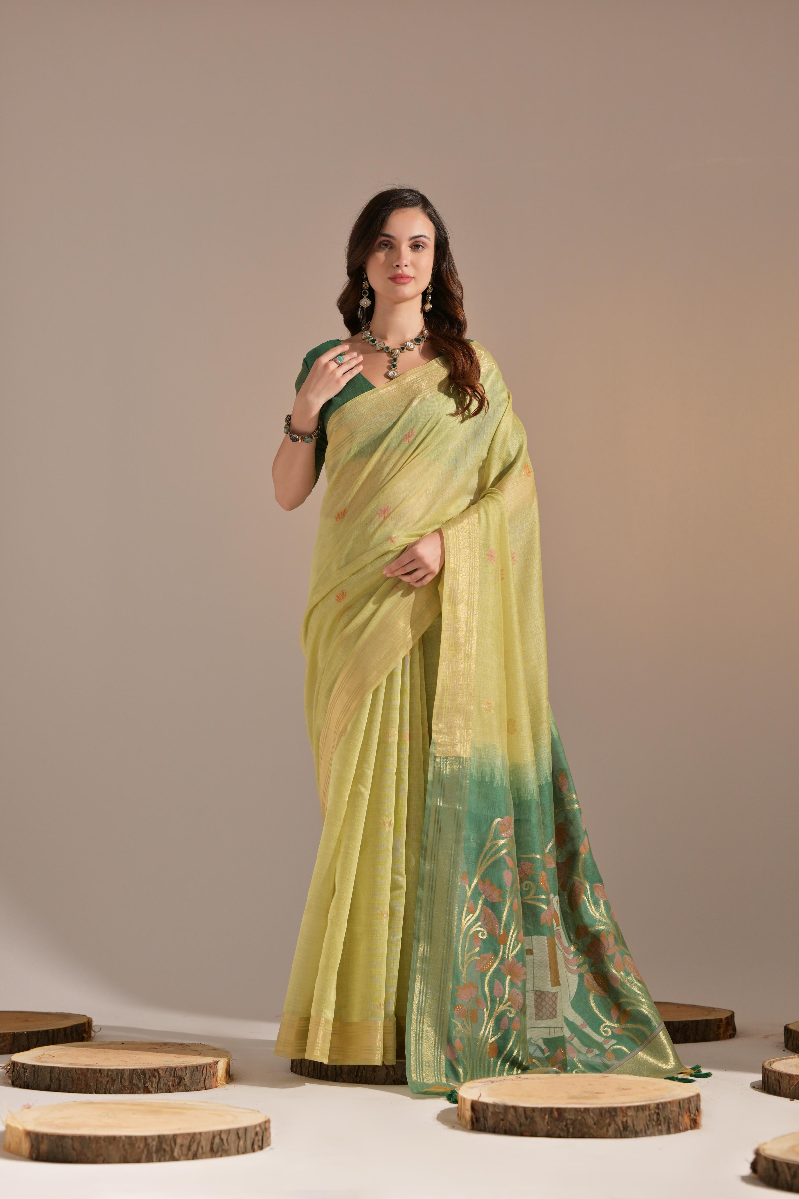 Muga Cotton Saree With Cow Pallu - PISTA