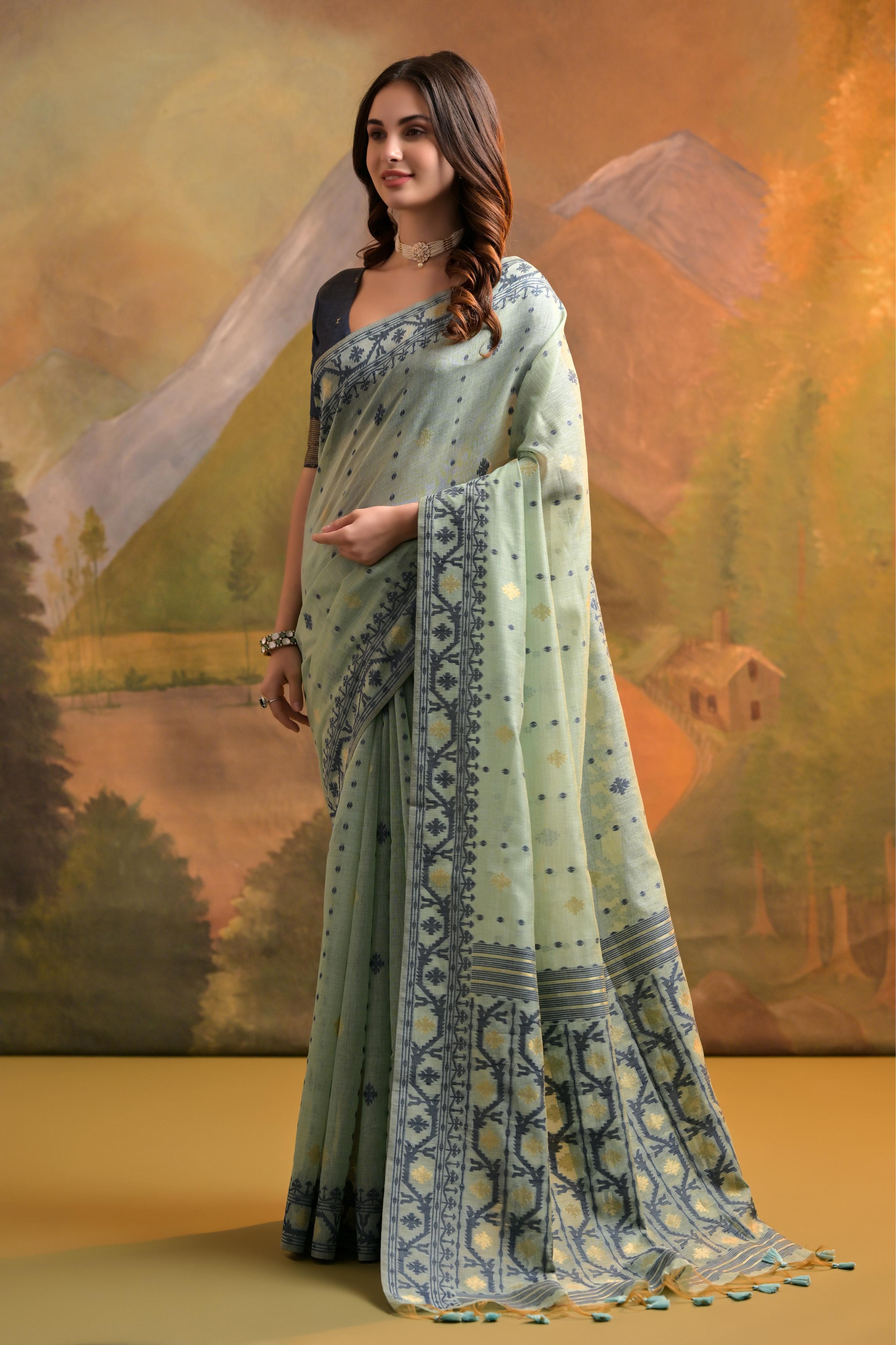 Muga Cotton Saree With Jamdani Pattern - FIROZI
