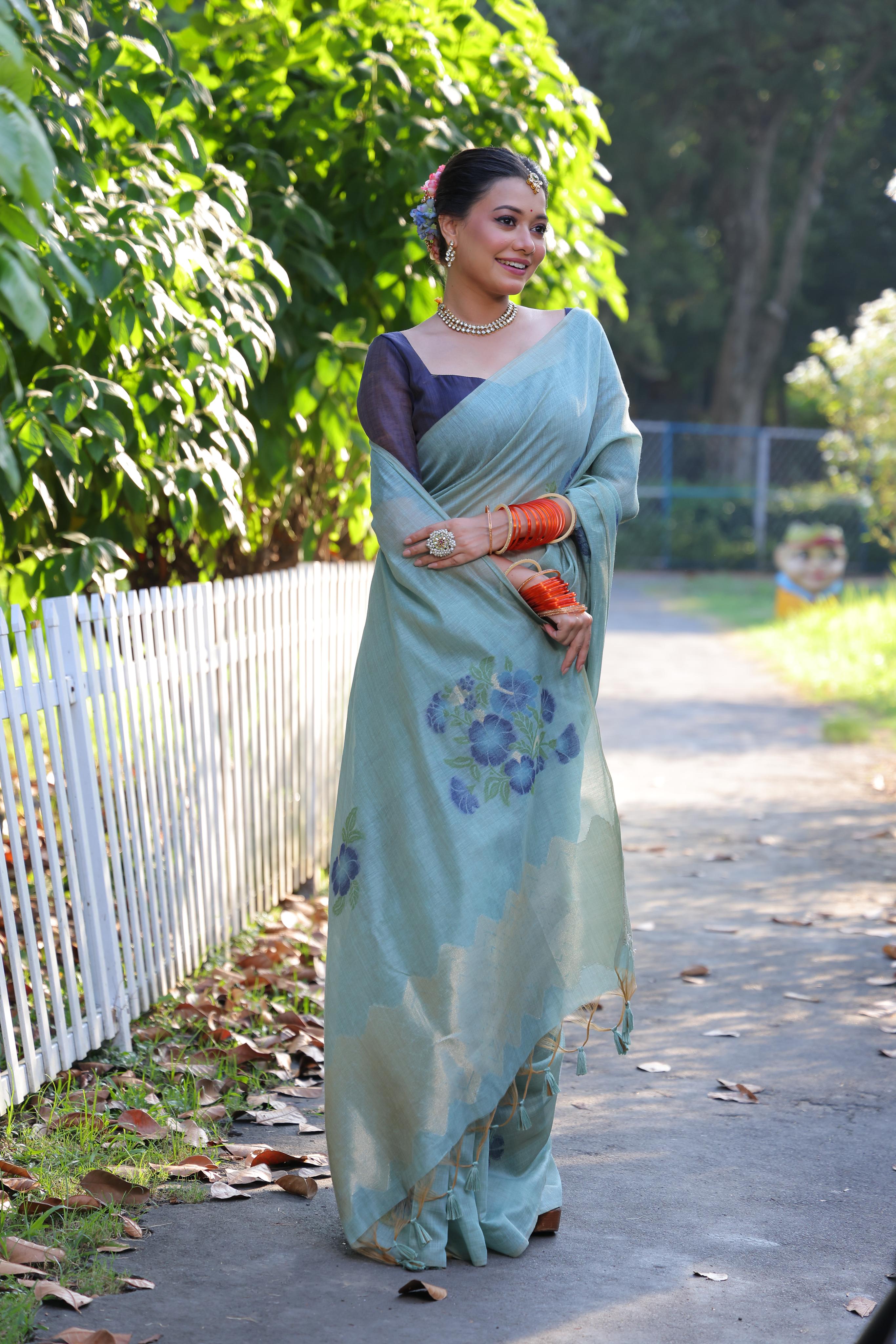 Muga Cotton Flower Pattern Saree - FIROZI