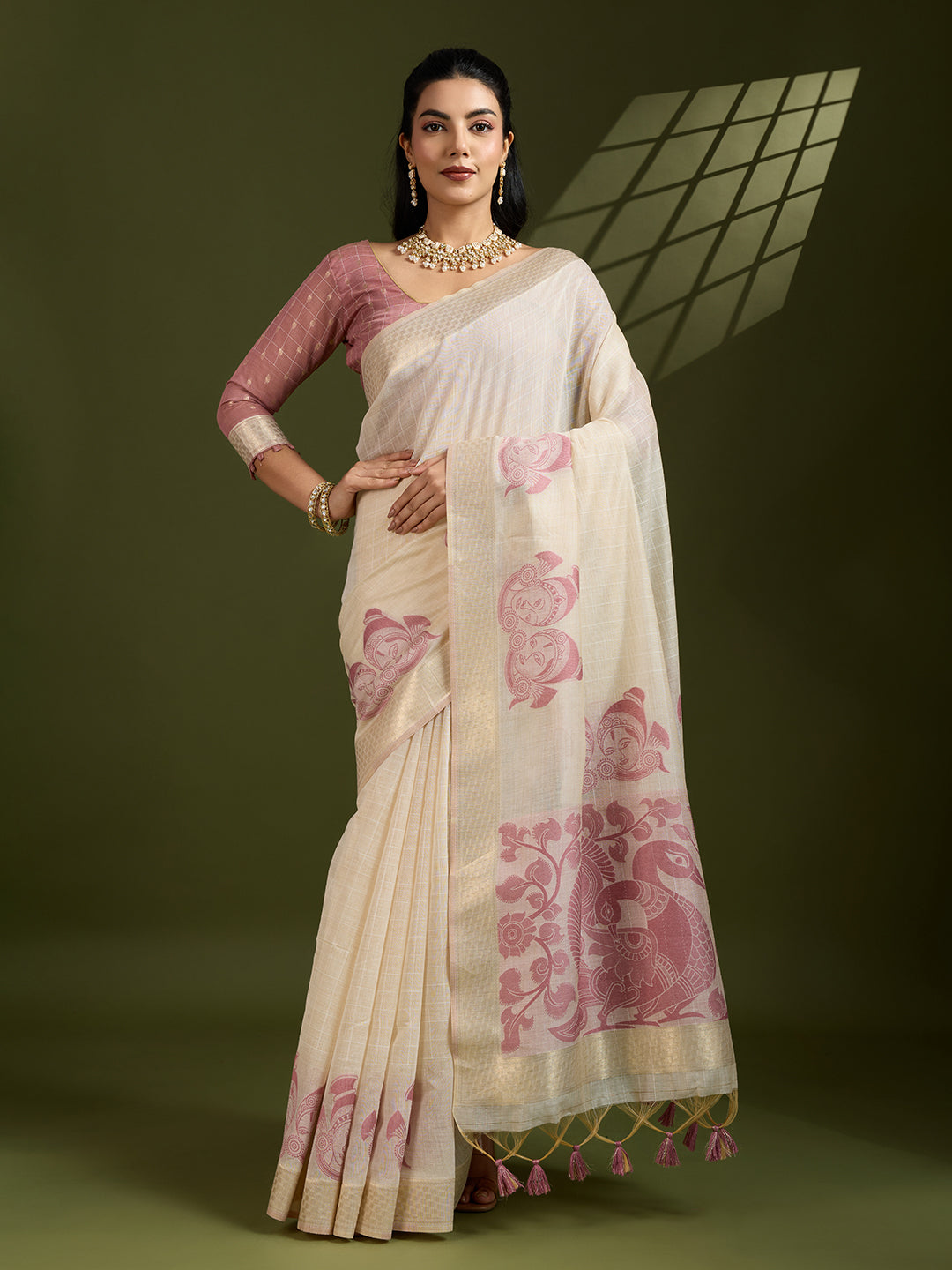 Muga Cotton Saree With Kalamkari Design - MAROON