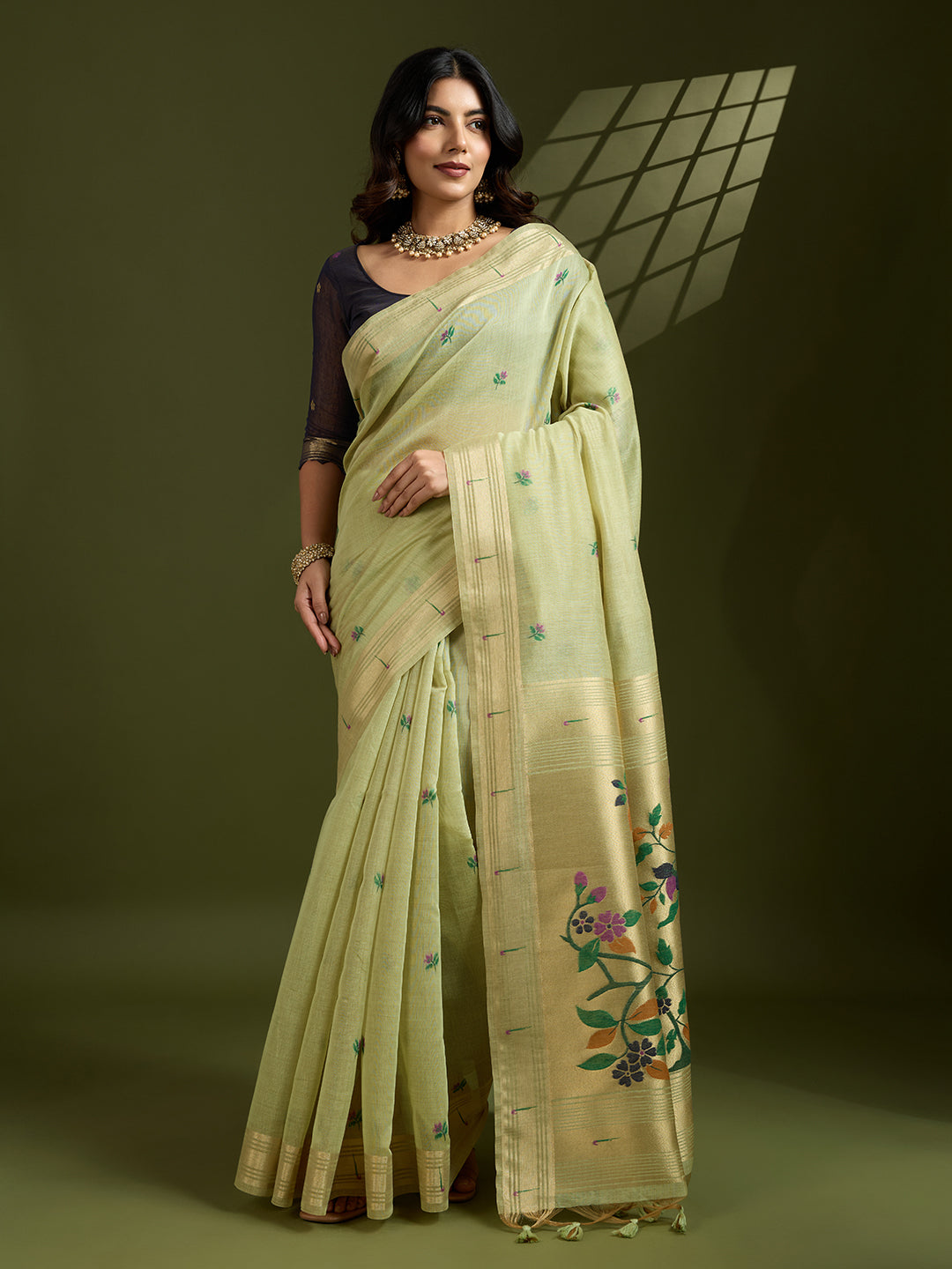 Muga Cotton Saree With Paithani Pallu - PISTA
