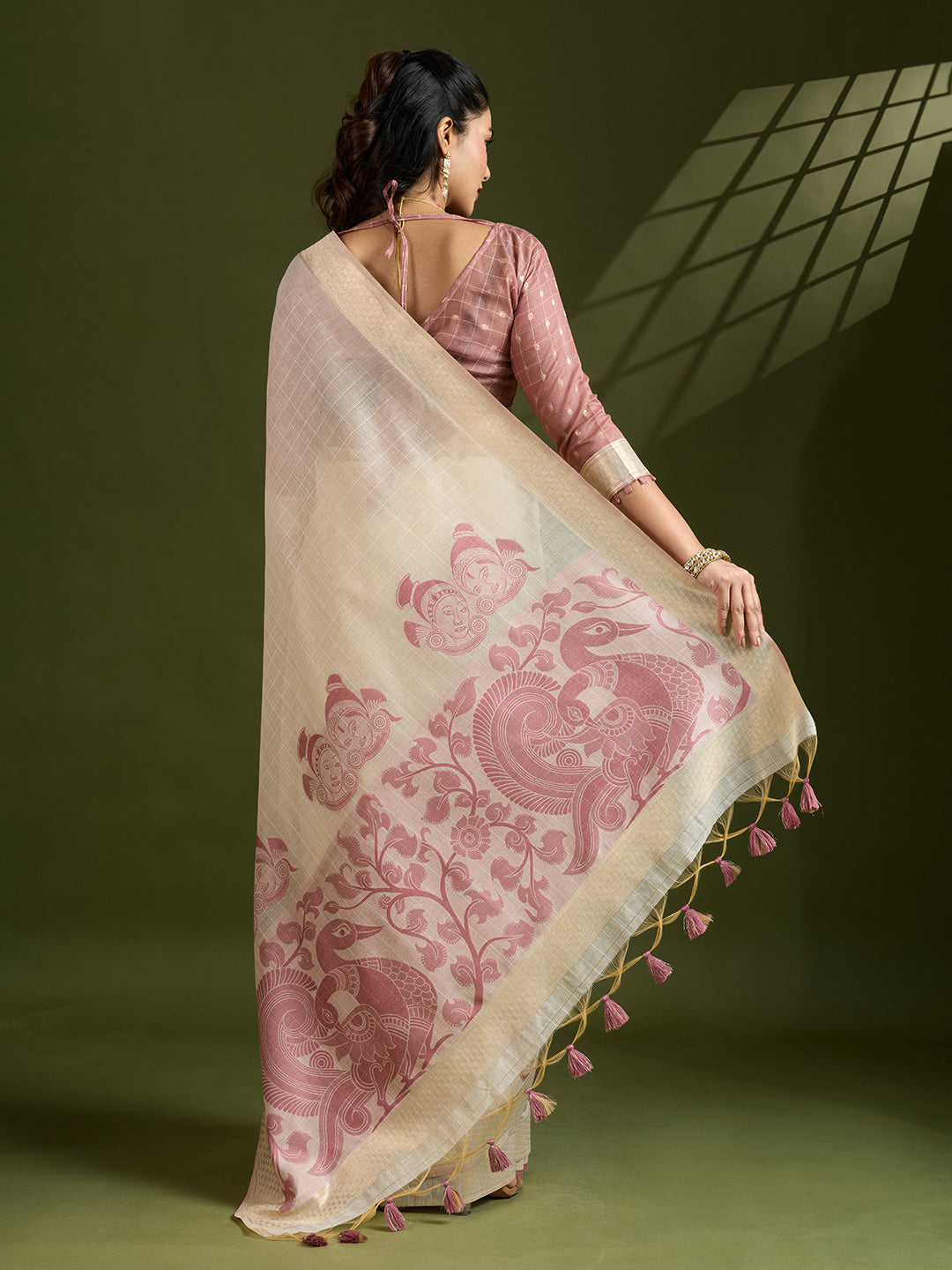 Muga Cotton Saree With Kalamkari Design - MAROON