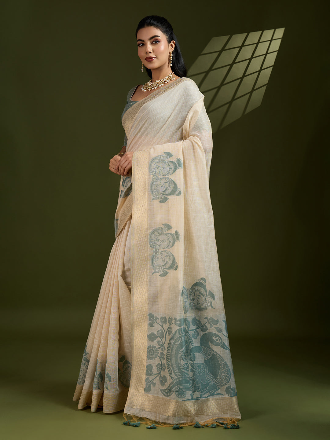 Muga Cotton Saree With Kalamkari Design - RAMA