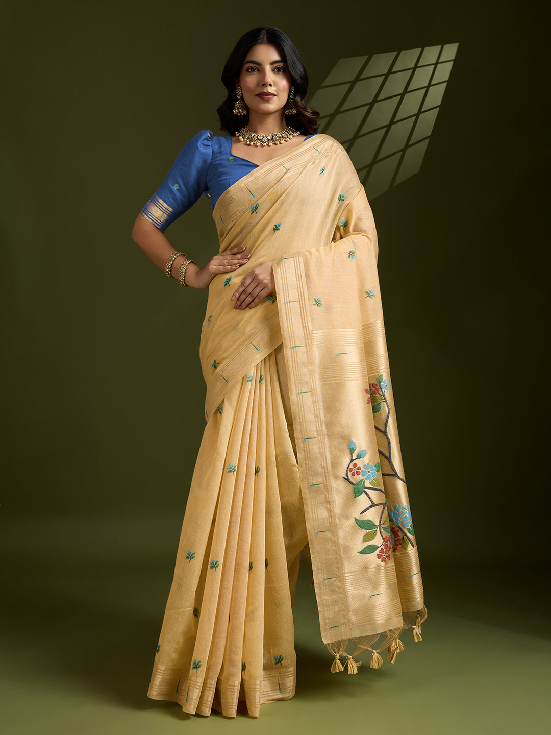 Muga Cotton Saree With Paithani Pallu - YELLOW
