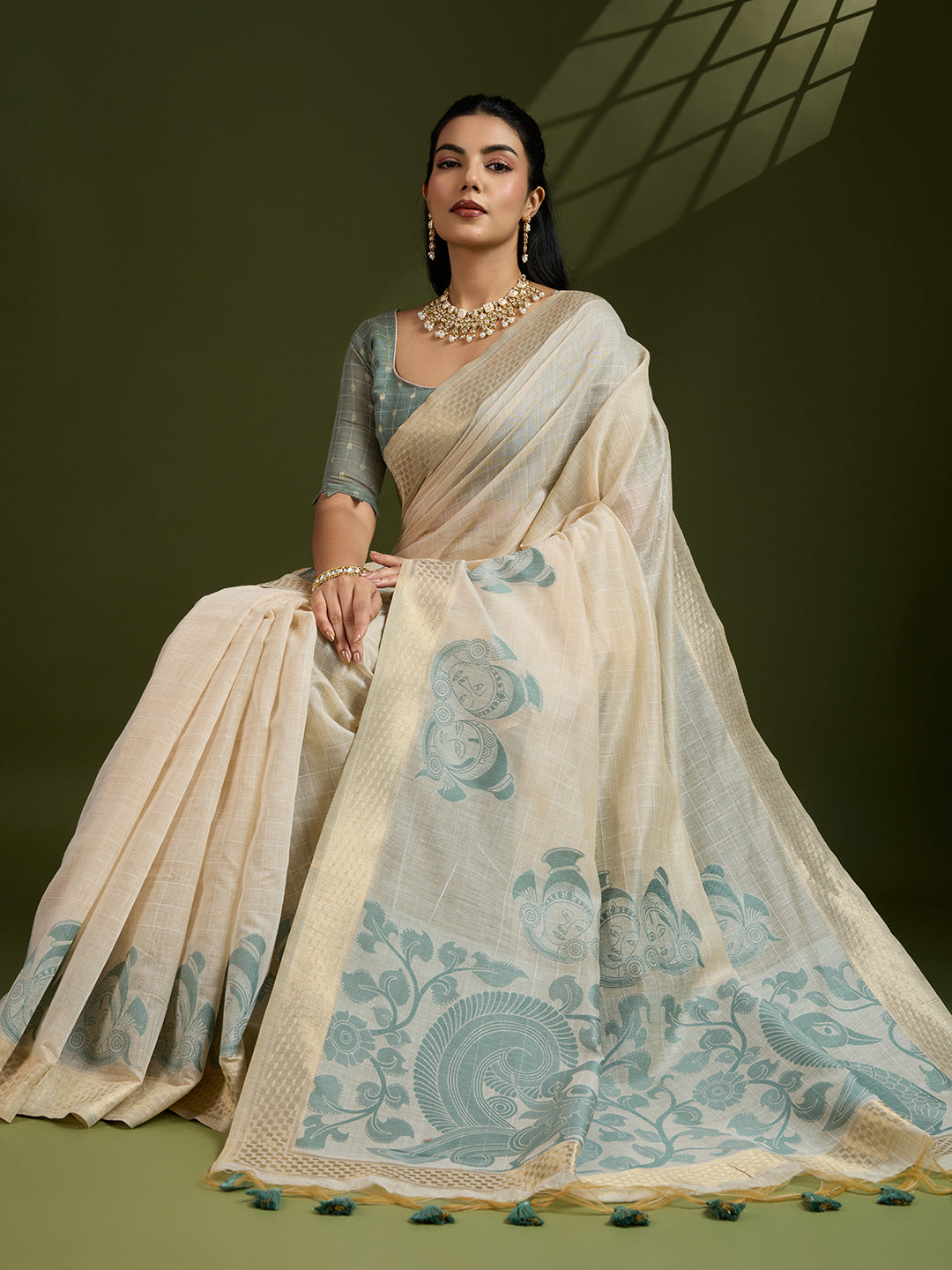 Muga Cotton Saree With Kalamkari Design - RAMA