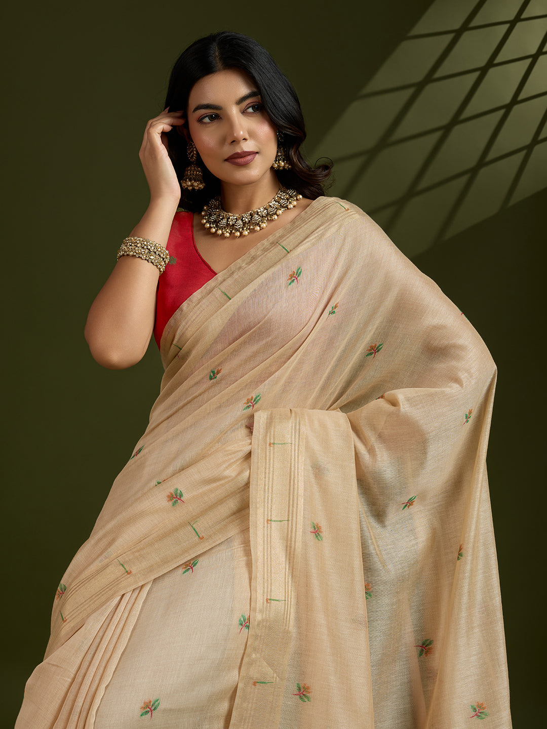 Muga Cotton Saree With Paithani Pallu - CHIKU