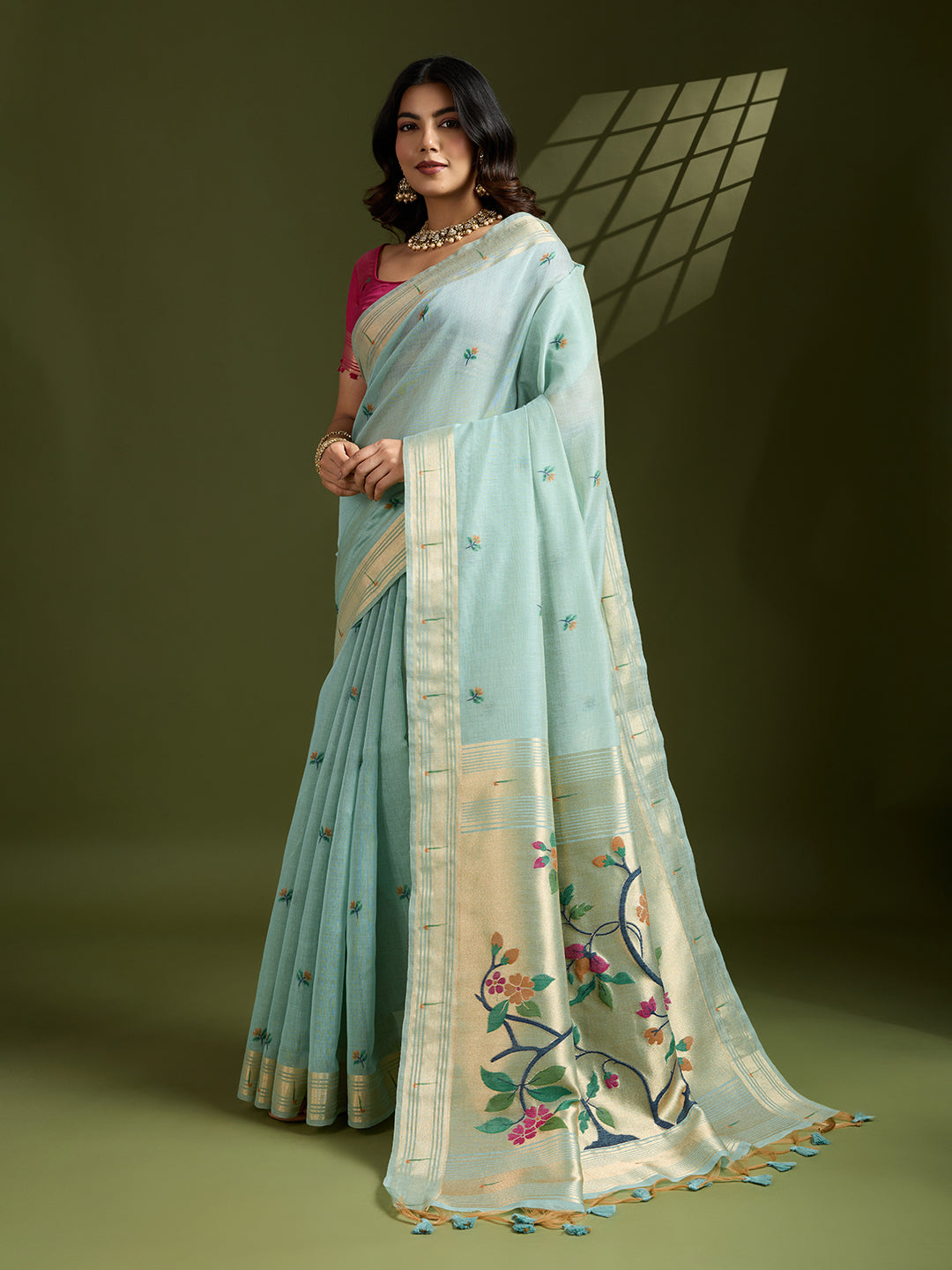 Muga Cotton Saree With Paithani Pallu - FIROZI