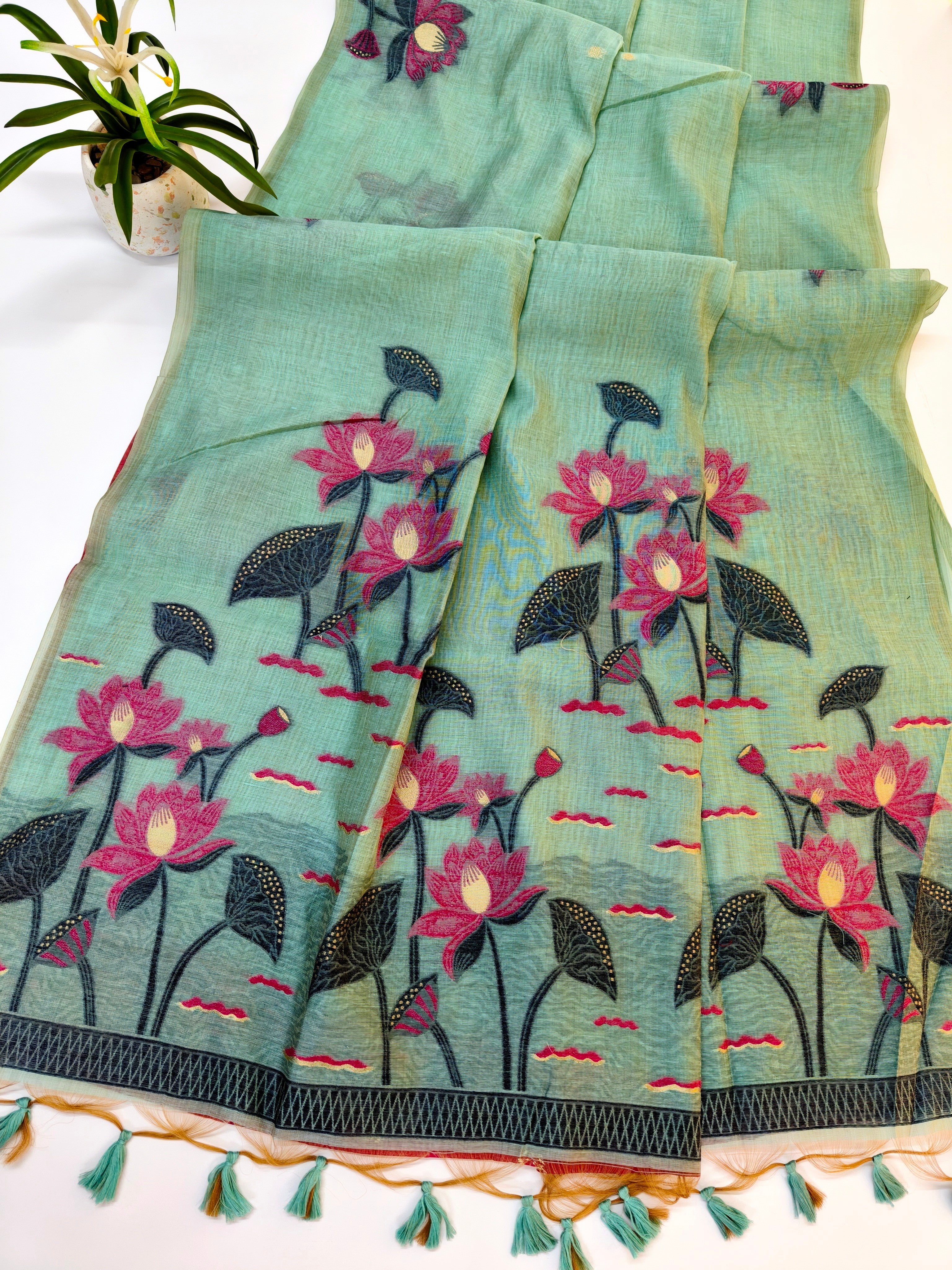 Muga Cotton Saree With Classic Pichwai Pattern - FIROZI