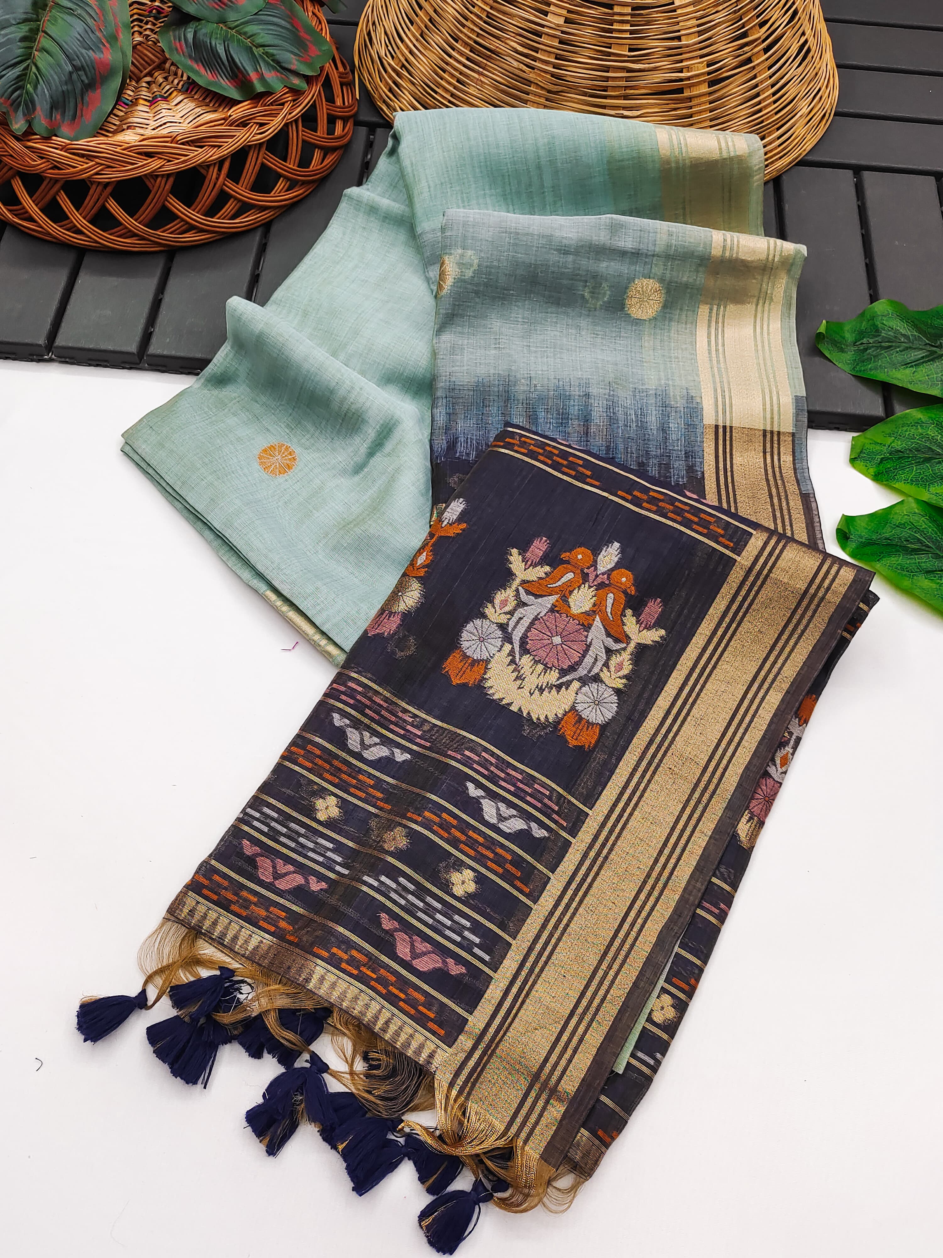 Muga Cotton Saree With Floral Design - FIROZI