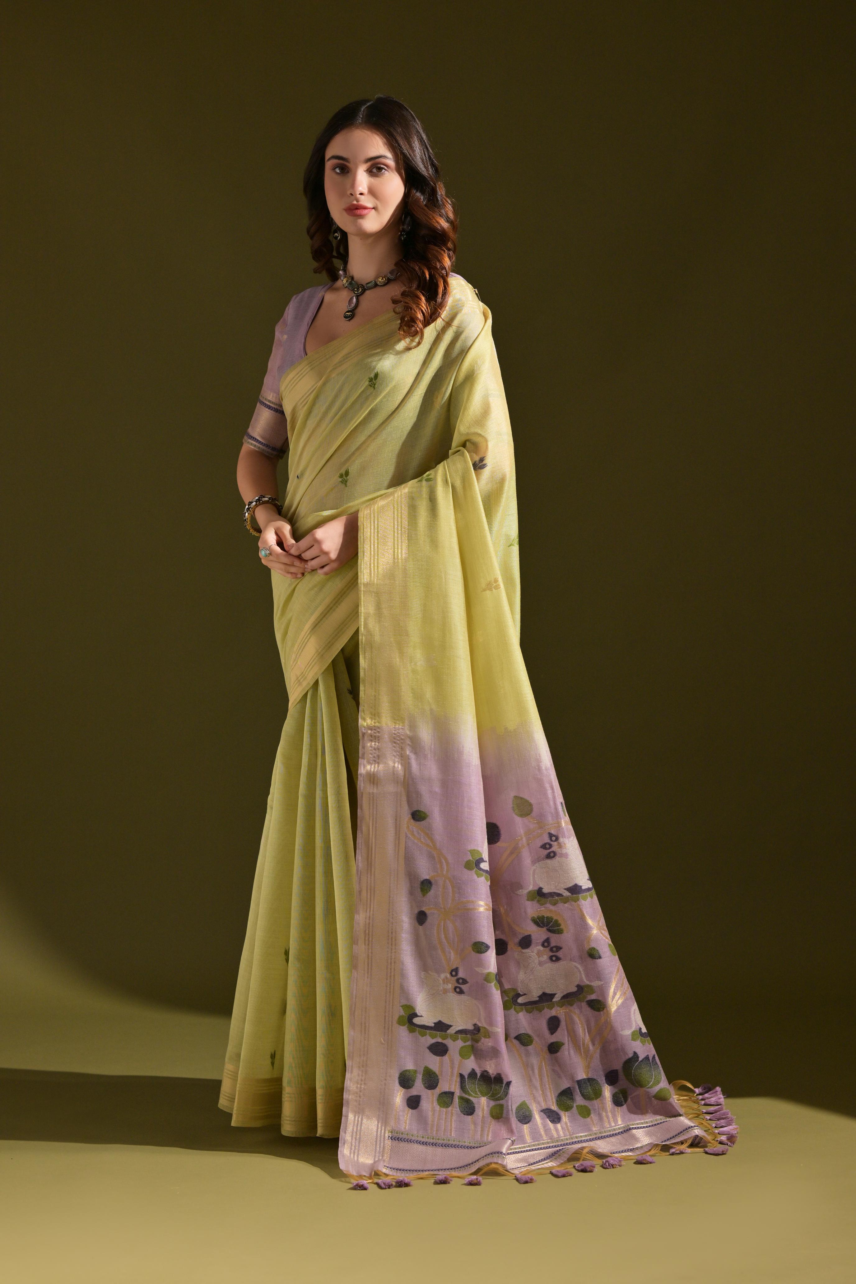 Muga Cotton Saree With Pichwai Pallu - PISTA