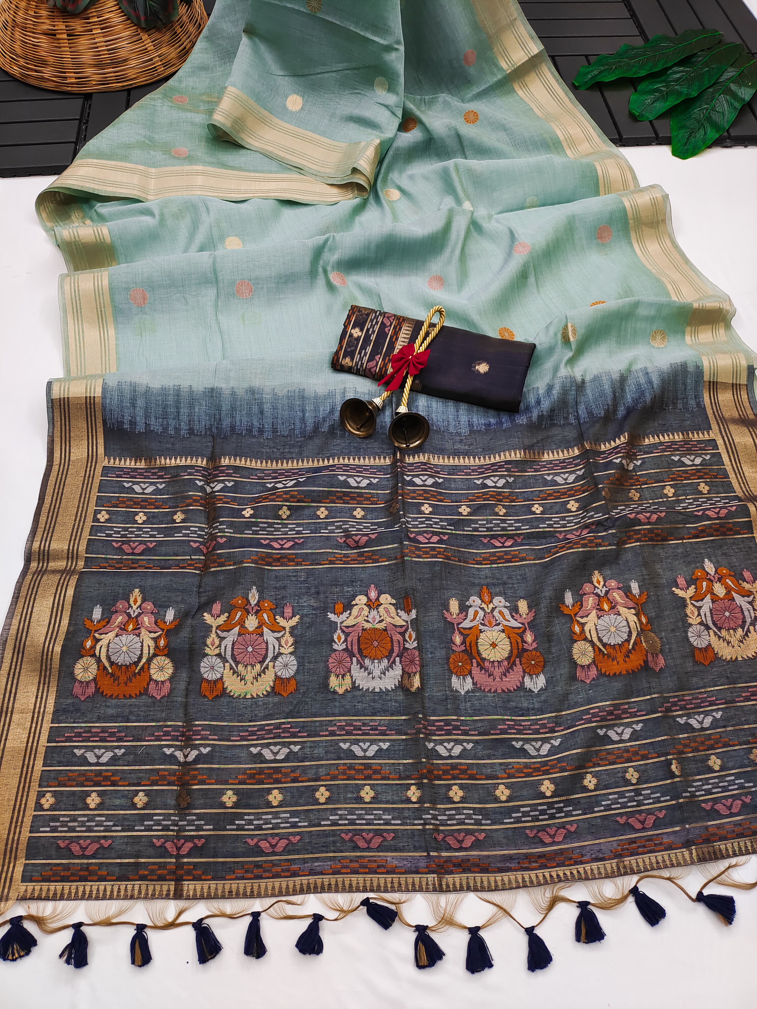 Muga Cotton Saree With Floral Design - FIROZI