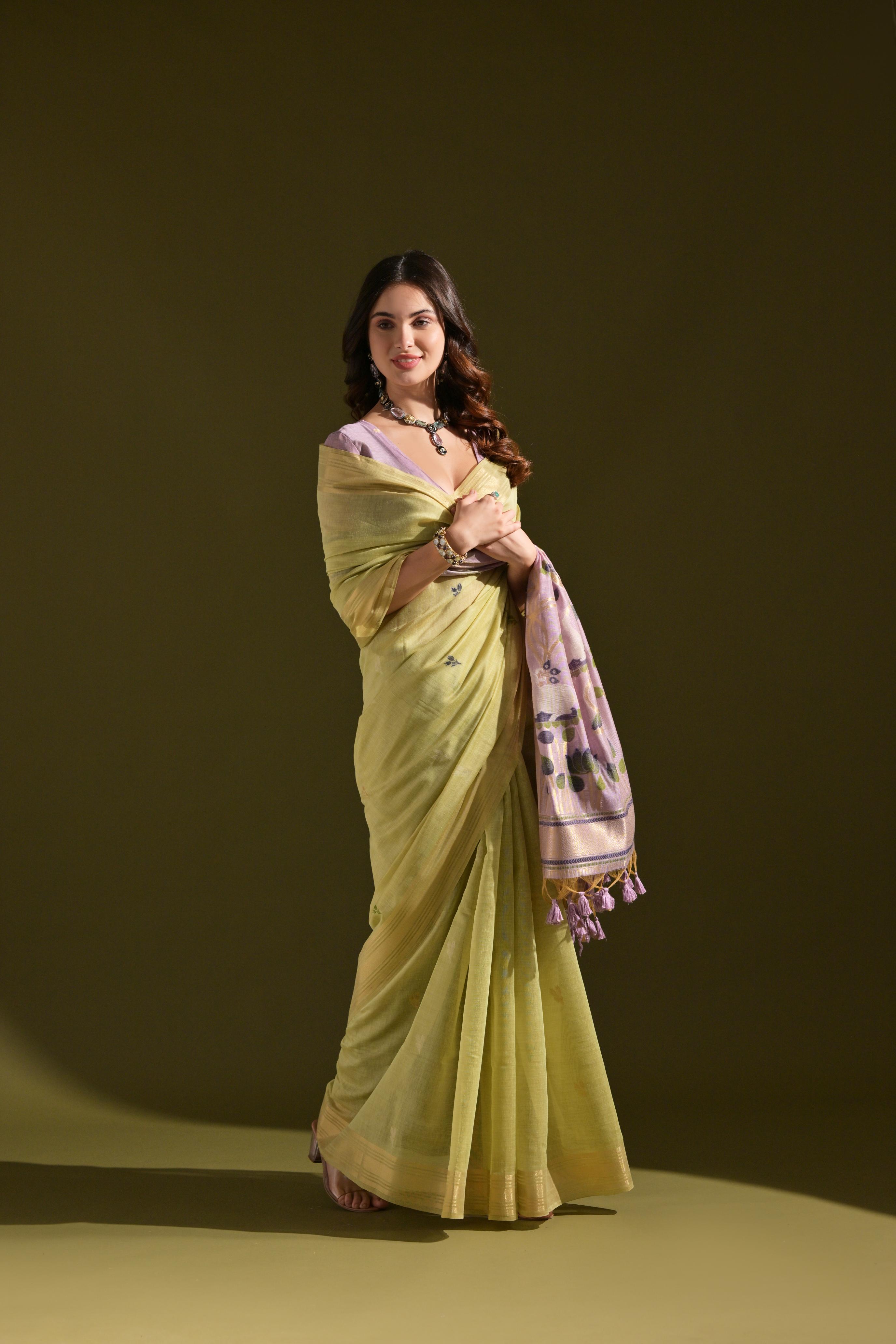 Muga Cotton Saree With Pichwai Pallu - PISTA
