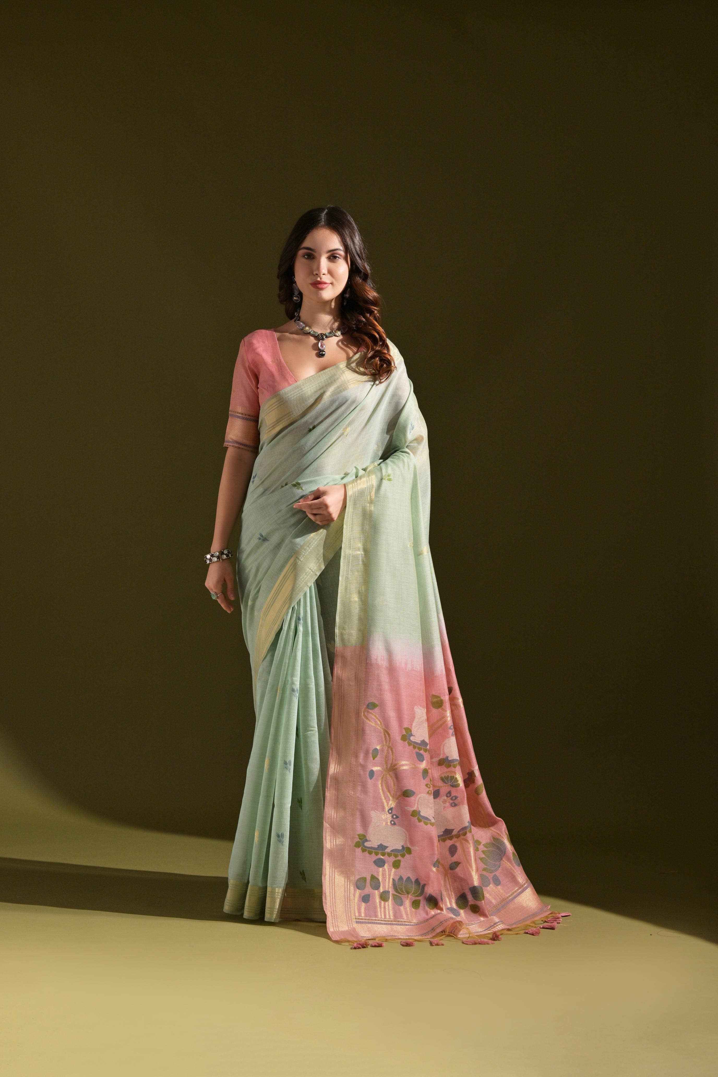Muga Cotton Saree With Pichwai Pallu - FIROZI