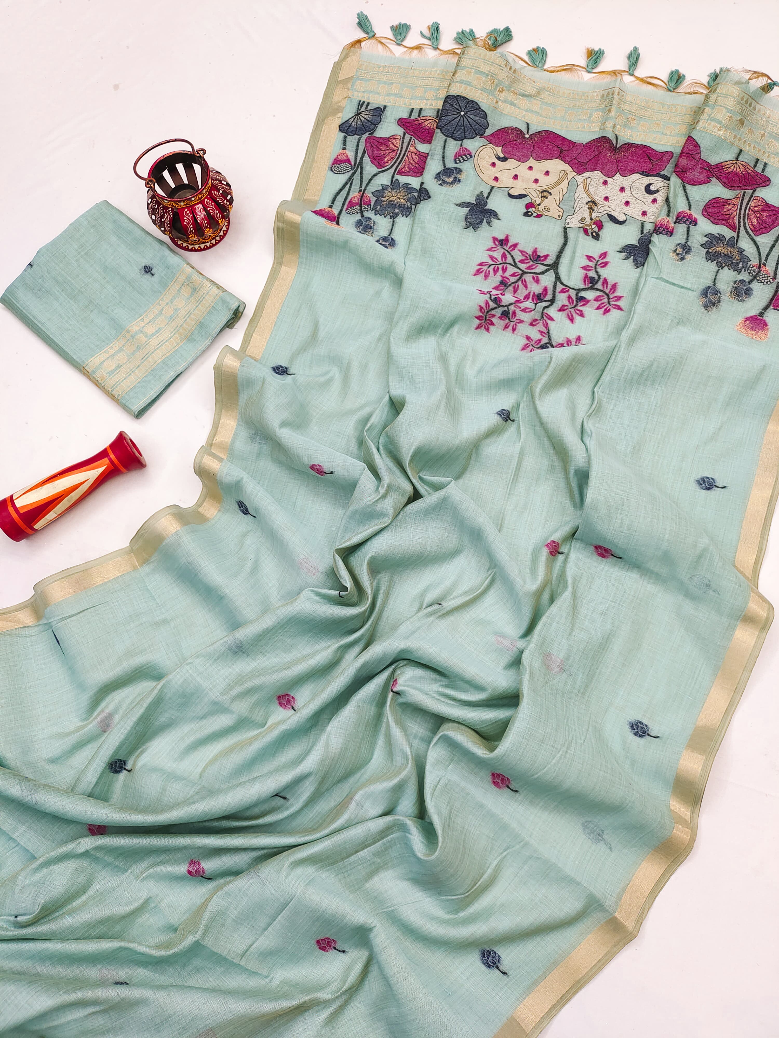 Muga Cotton Saree With Designer Pichwai Pallu - FIROZI