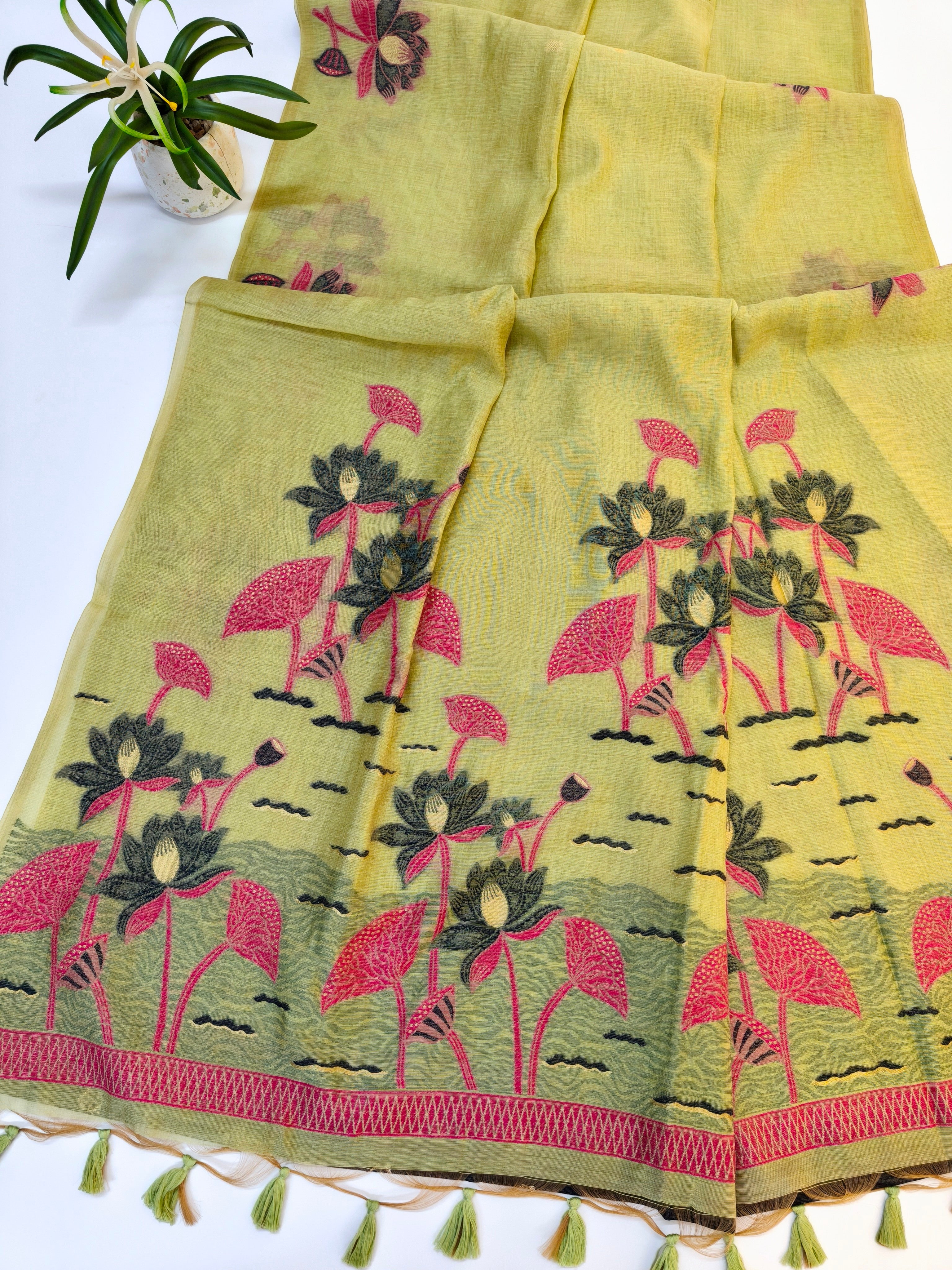 Muga Cotton Saree With Classic Pichwai Pattern - PISTA