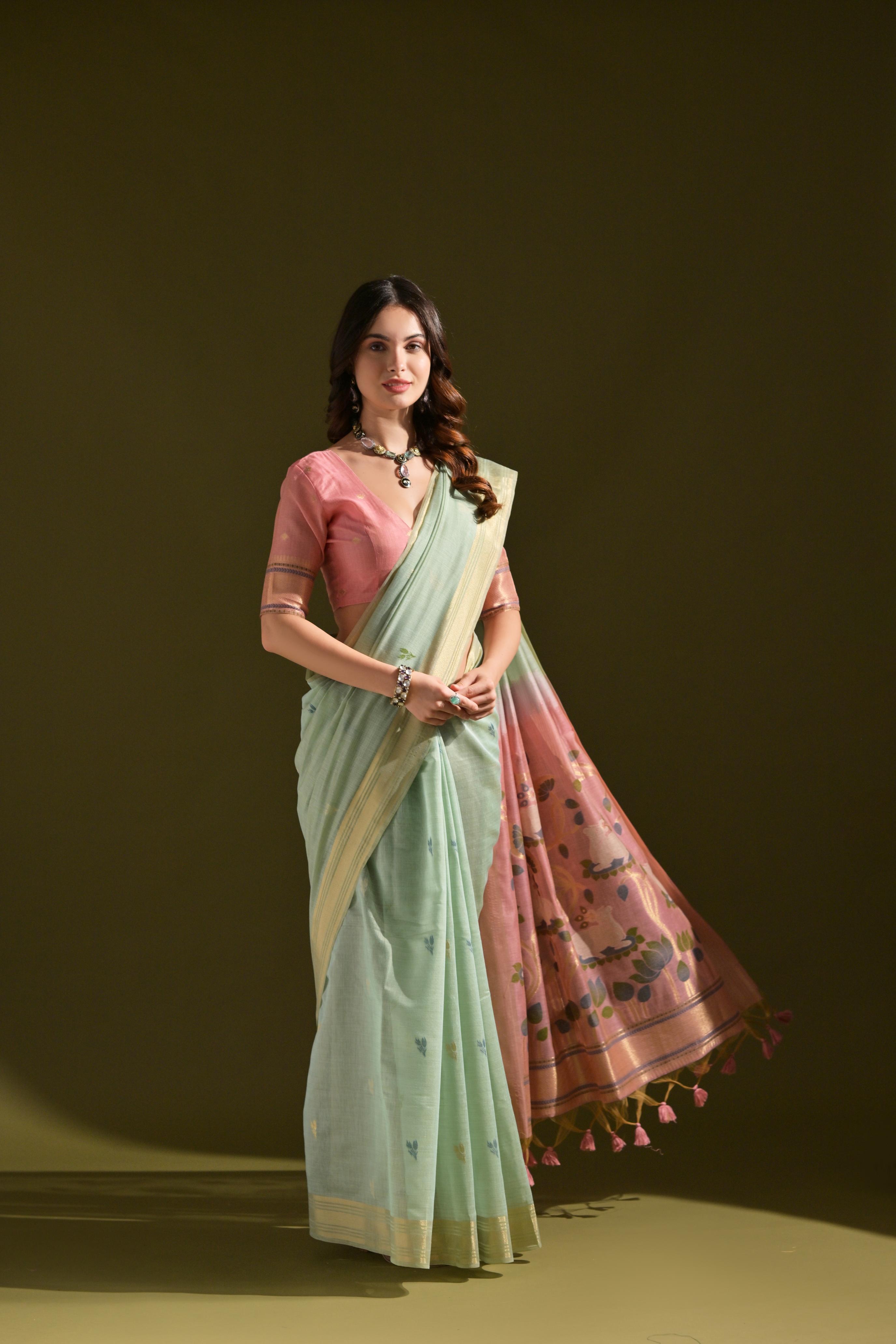Muga Cotton Saree With Pichwai Pallu - FIROZI