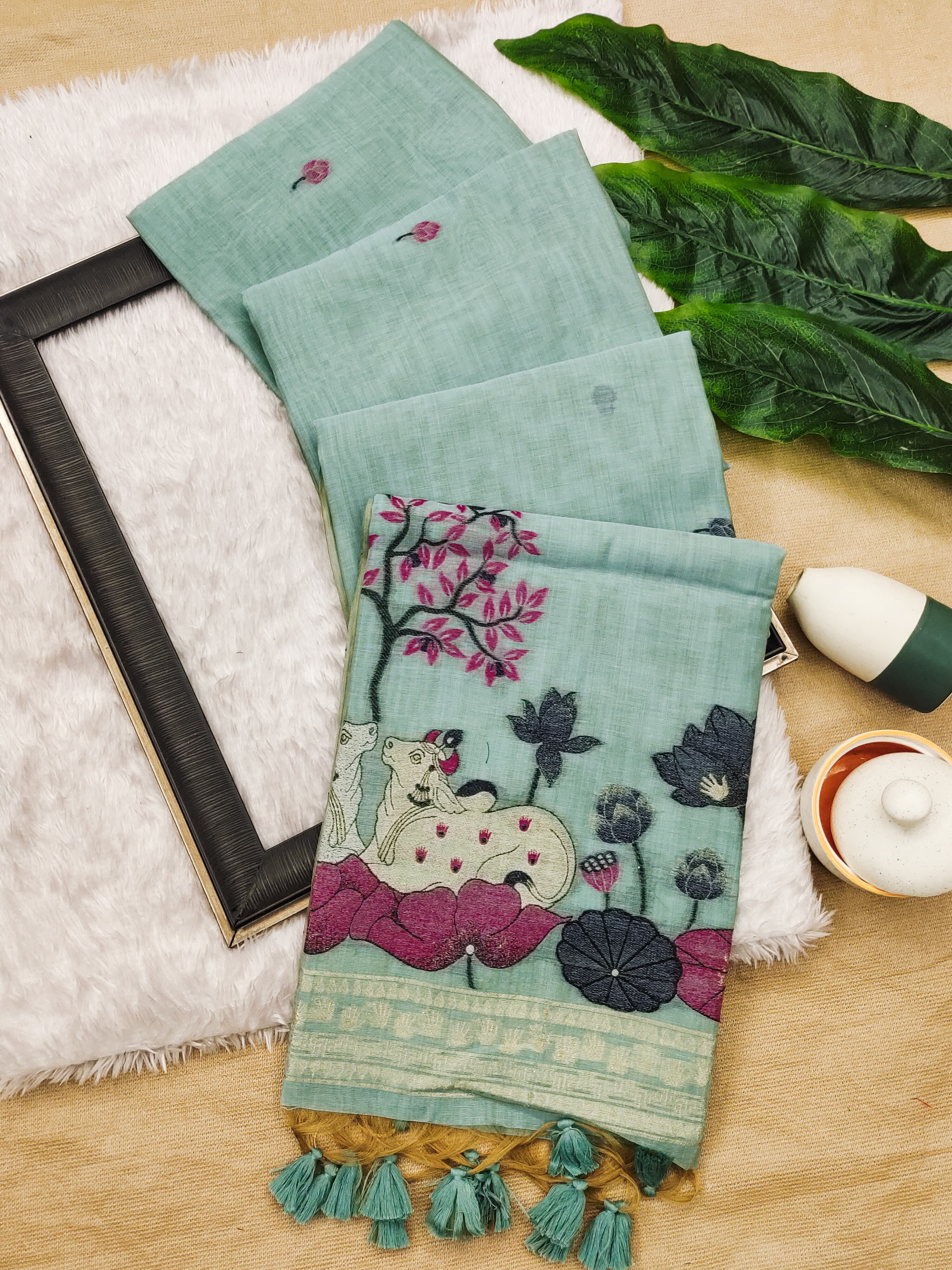 Muga Cotton Saree With Designer Pichwai Pallu - FIROZI