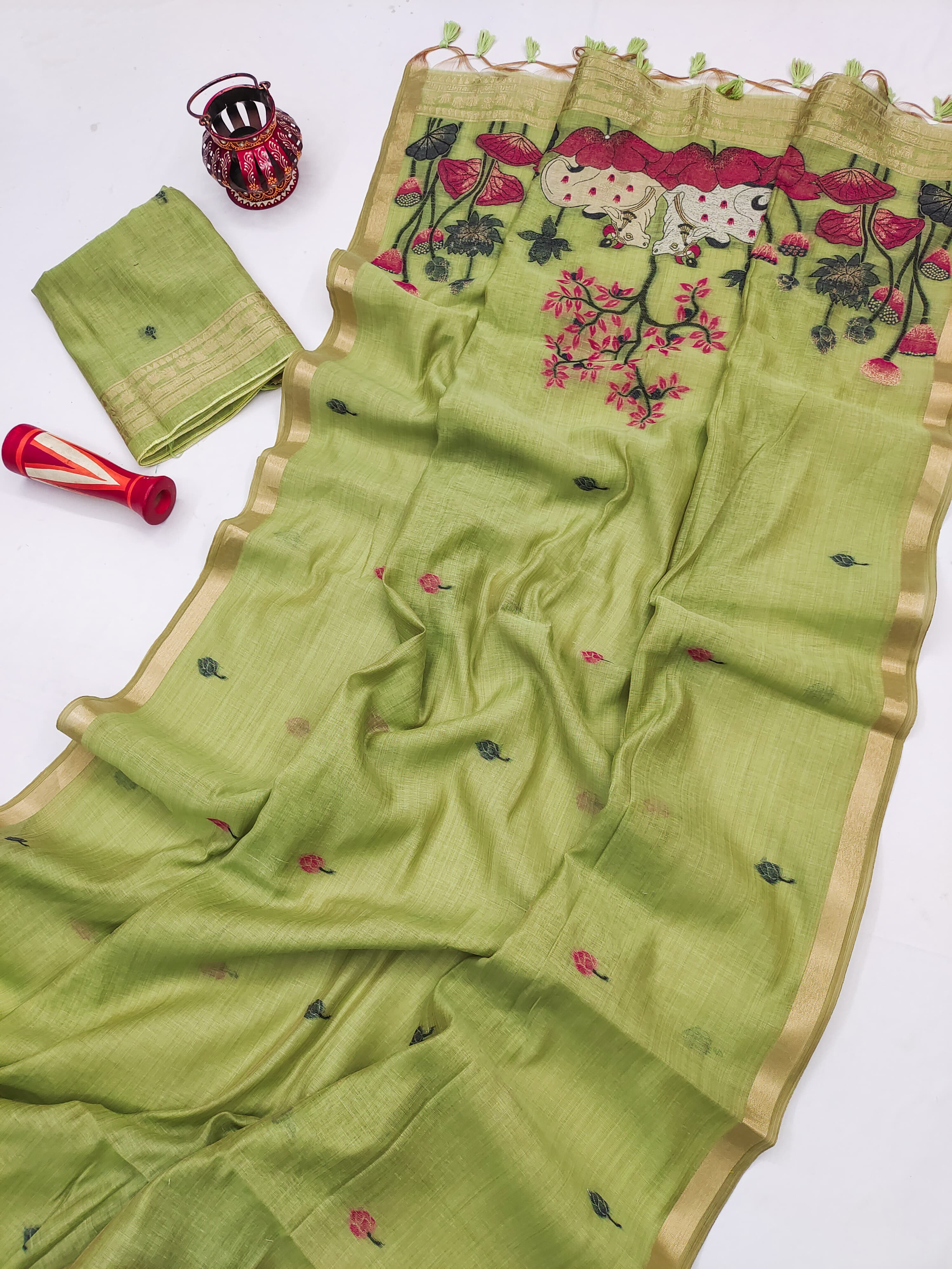 Muga Cotton Saree With Designer Pichwai Pallu - PISTA
