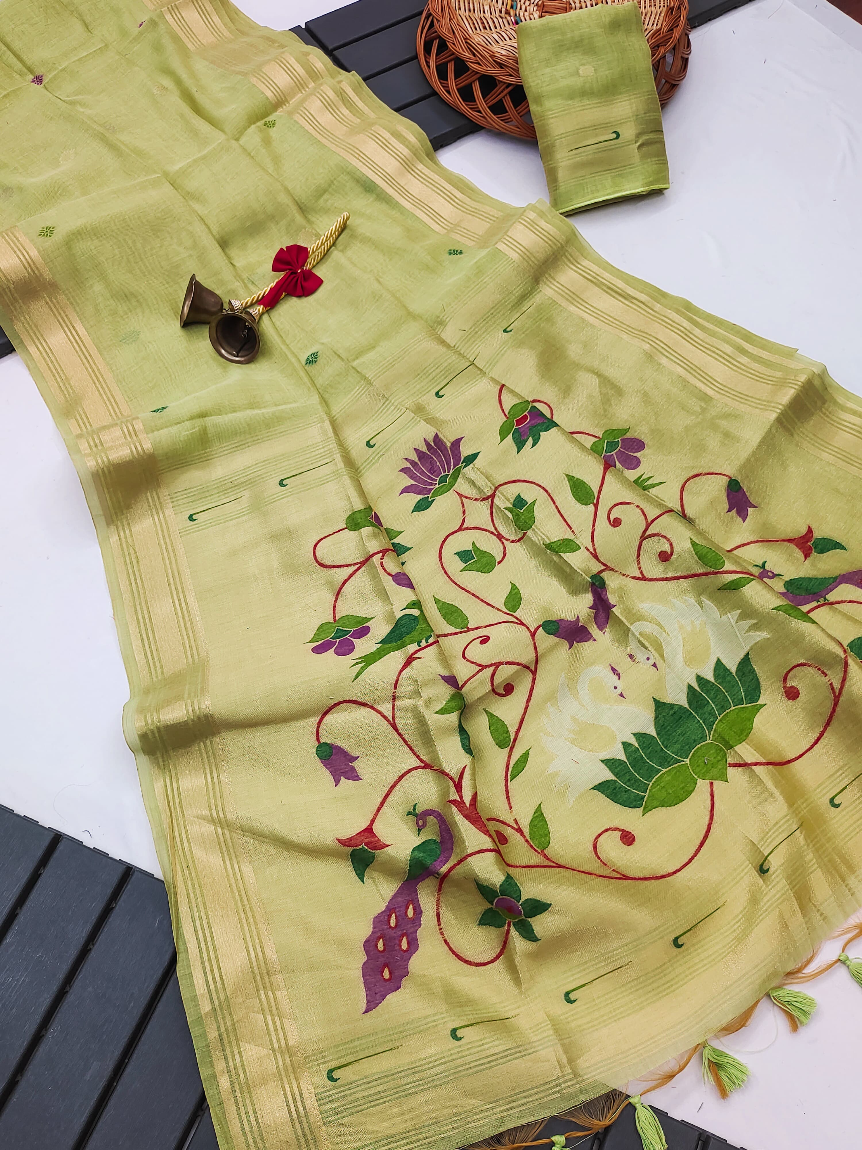 Muga Cotton Saree With Paithani Kalamkari  Pallu - PISTA