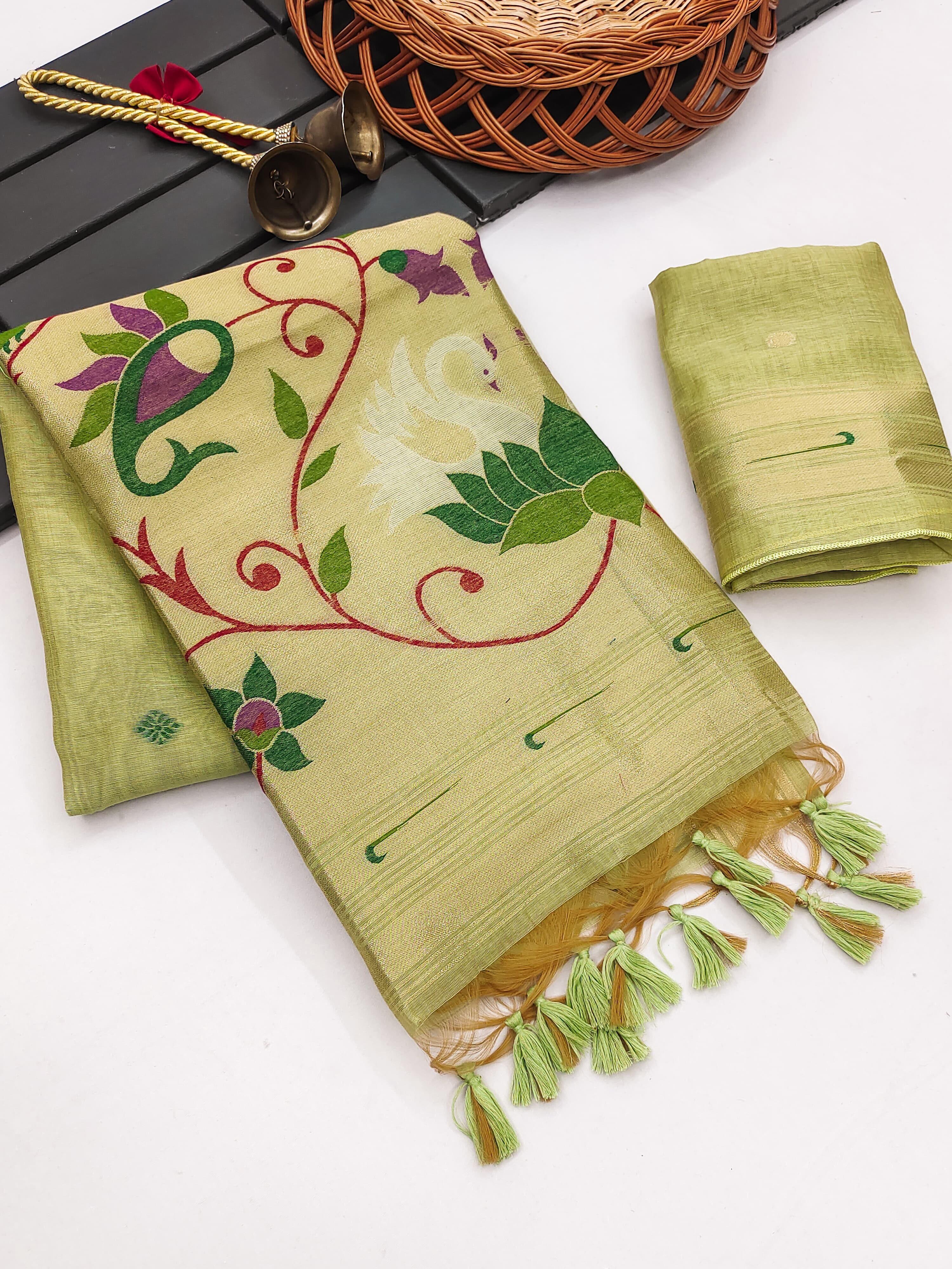 Muga Cotton Saree With Paithani Kalamkari  Pallu - PISTA