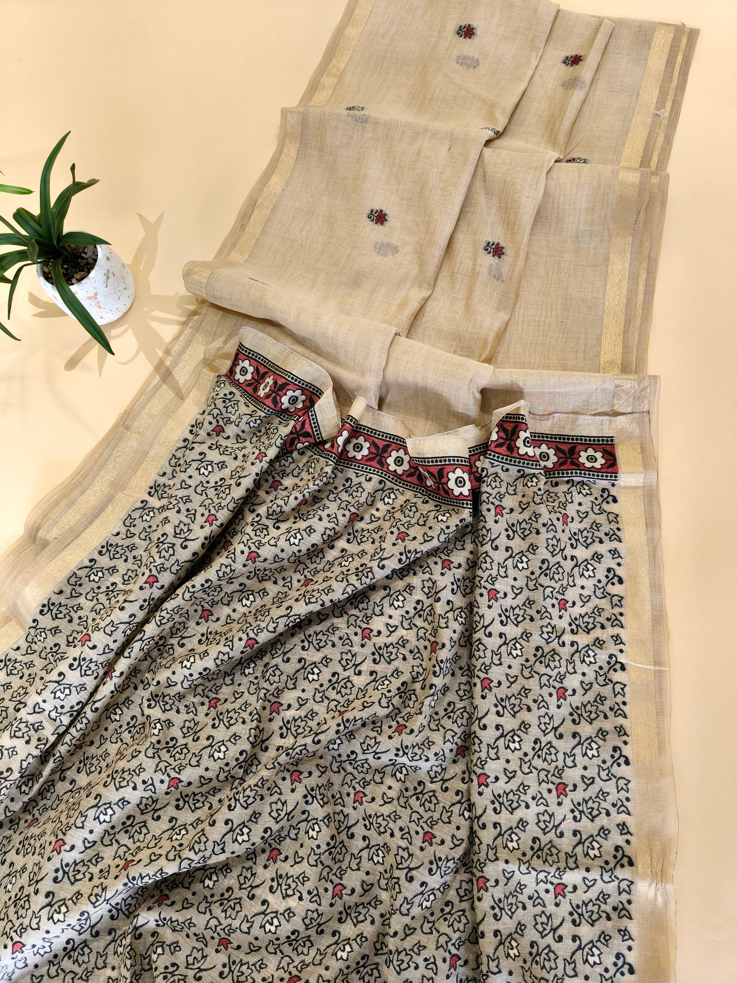 Muga Cotton Saree With Ajrakh Pattern - CHIKU