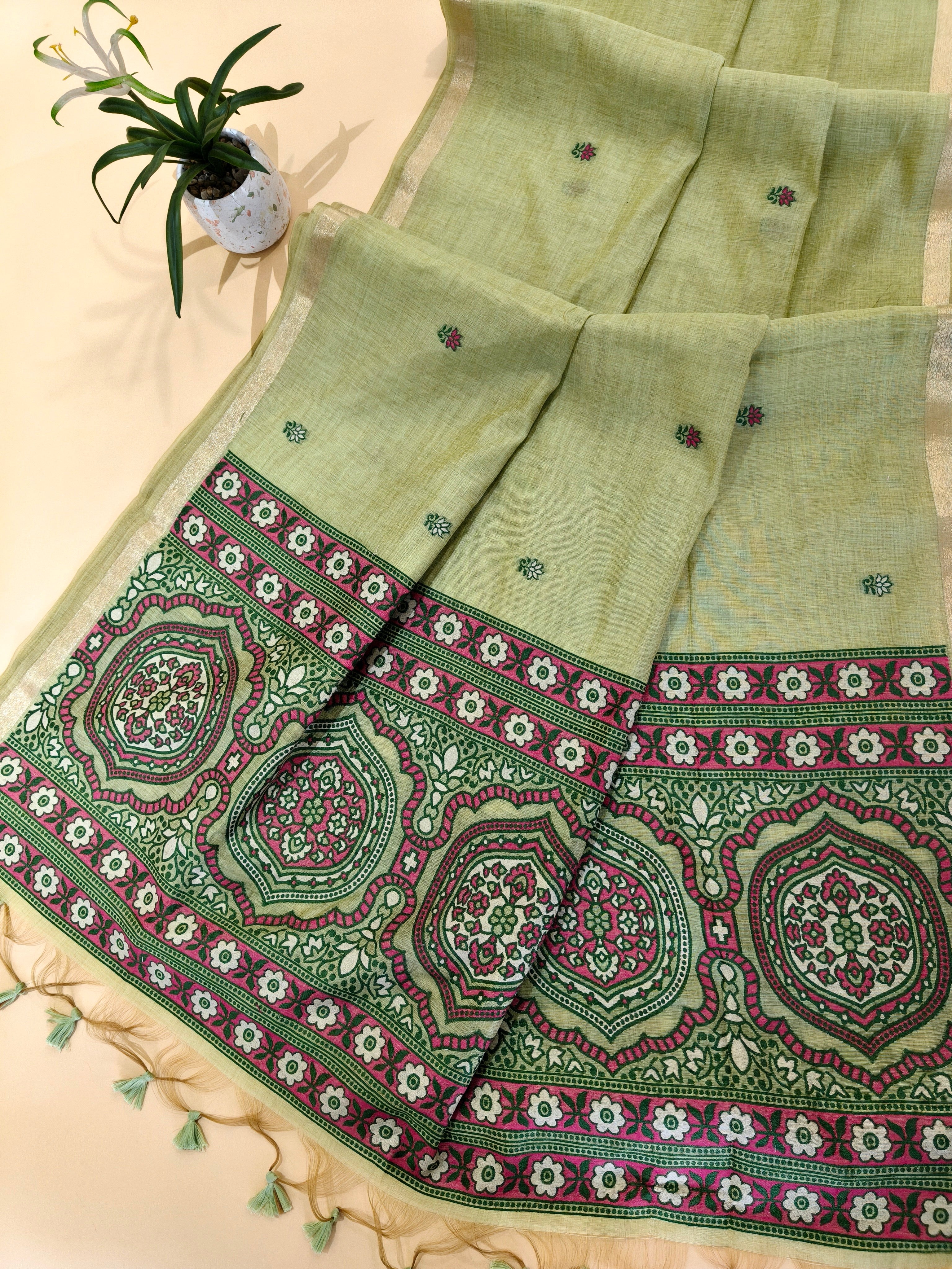 Muga Cotton Saree With Ajrakh Pattern - PISTA