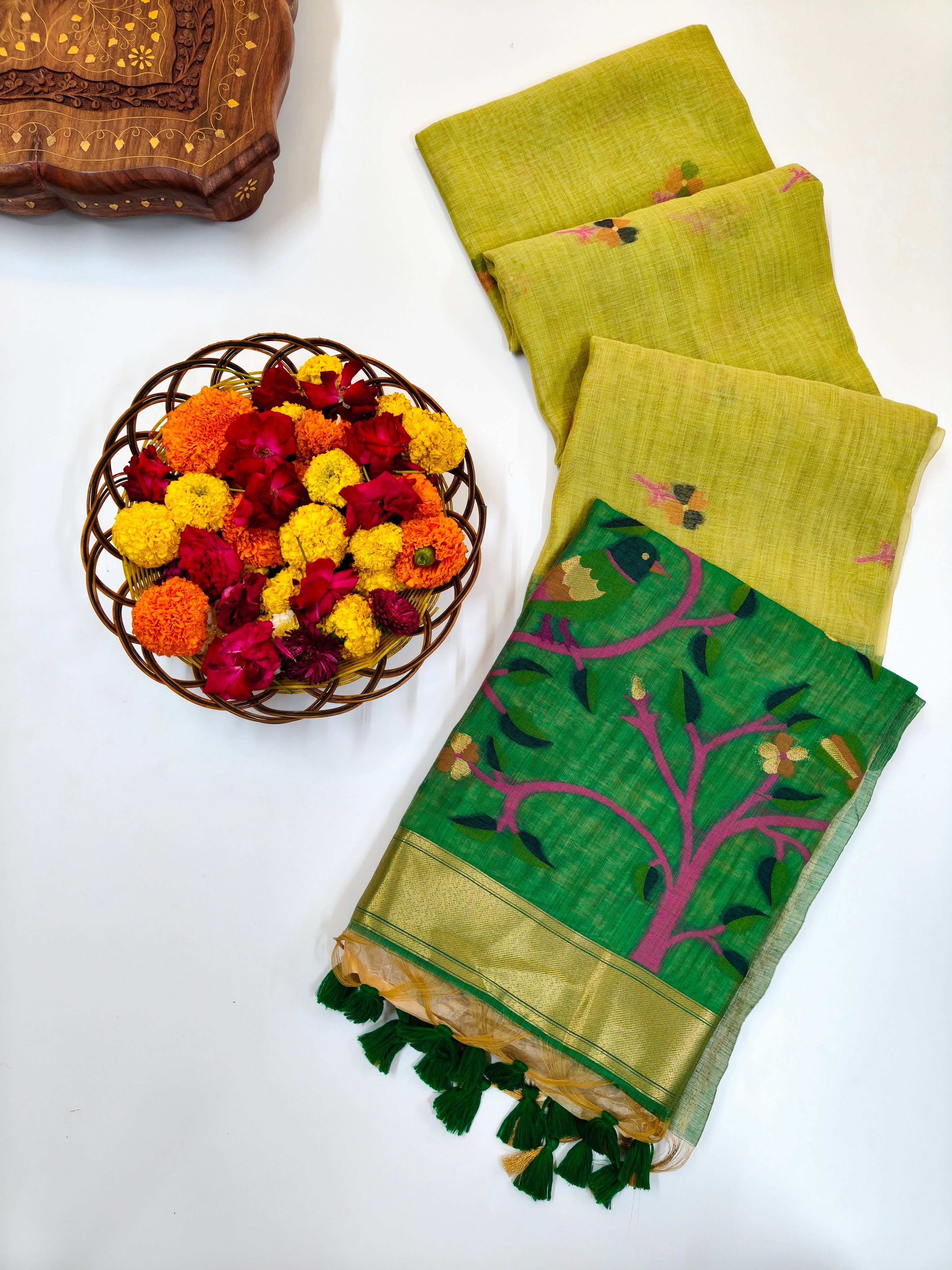 Muga Cotton Saree With Paithani Pattern - PISTA