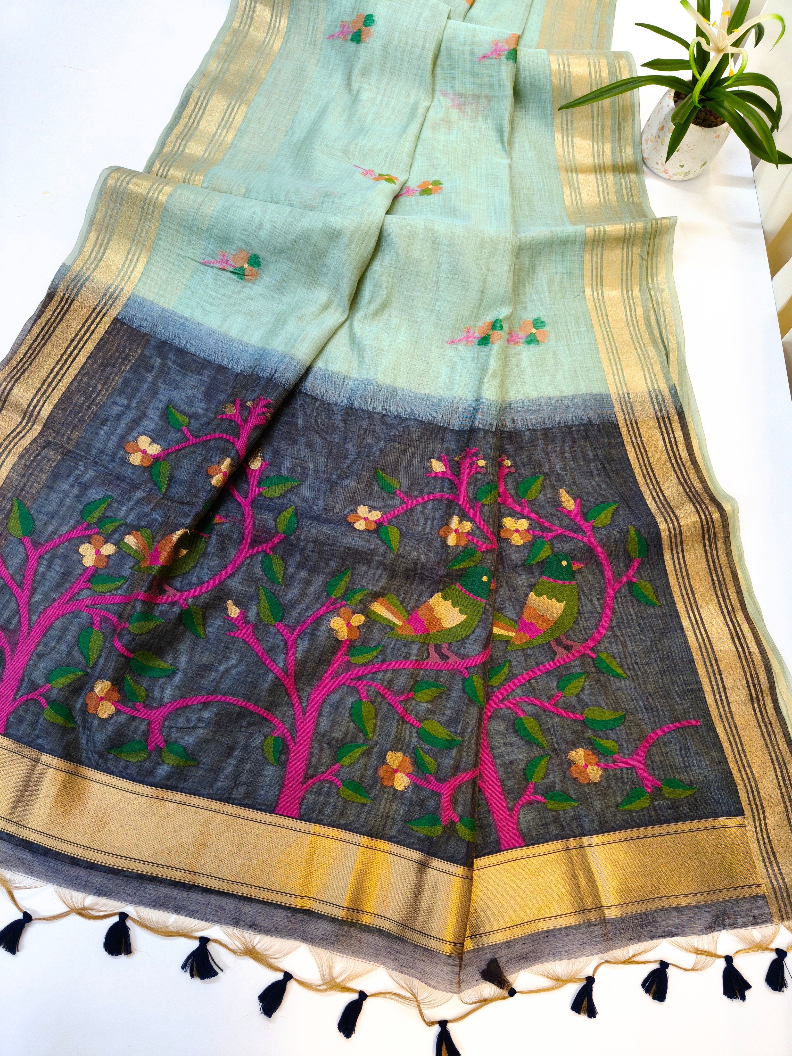 Muga Cotton Saree With Paithani Pattern - FIROZI
