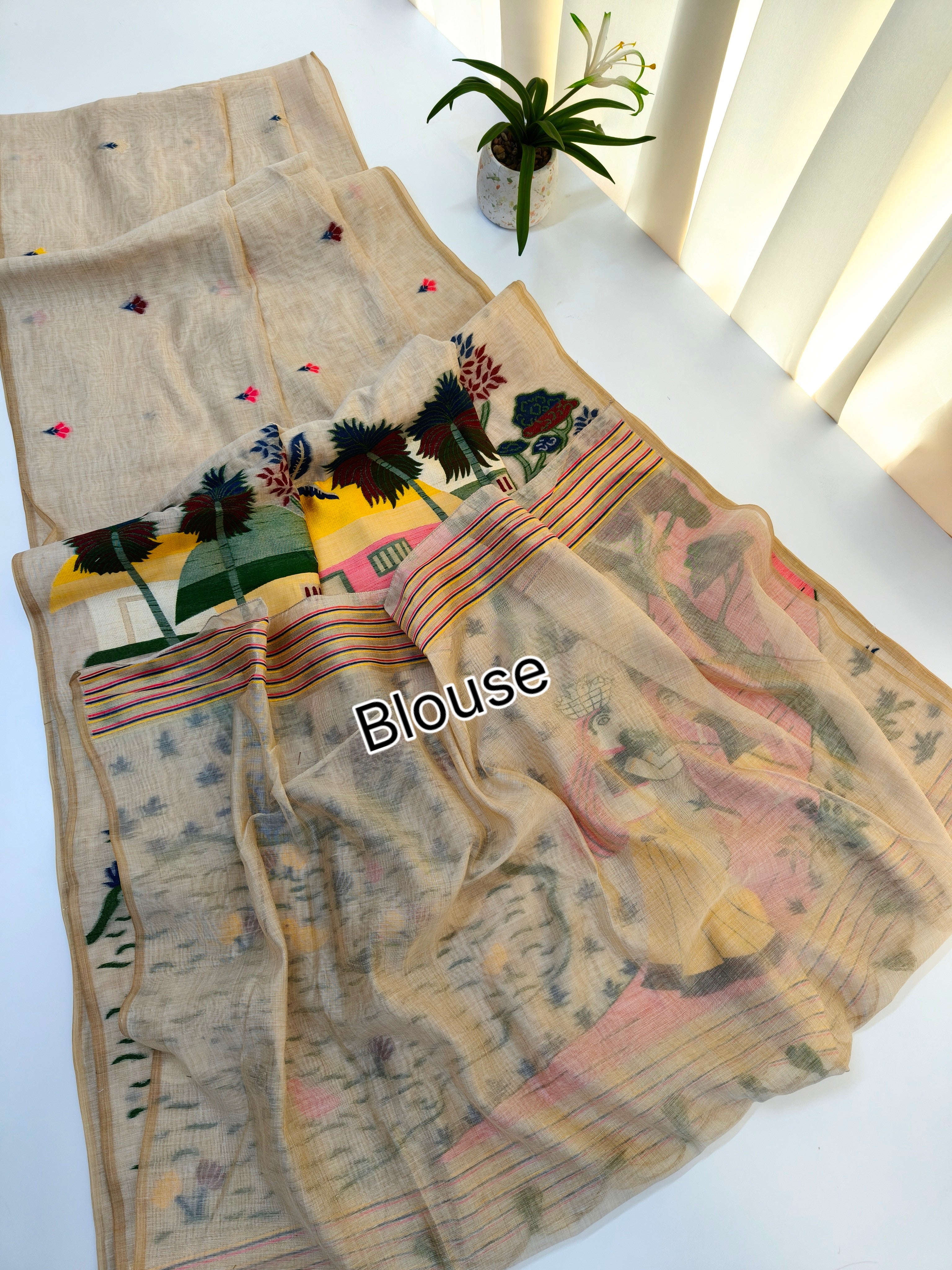 Muga Cotton Saree With Classic Jamdani Pattern - GREEN