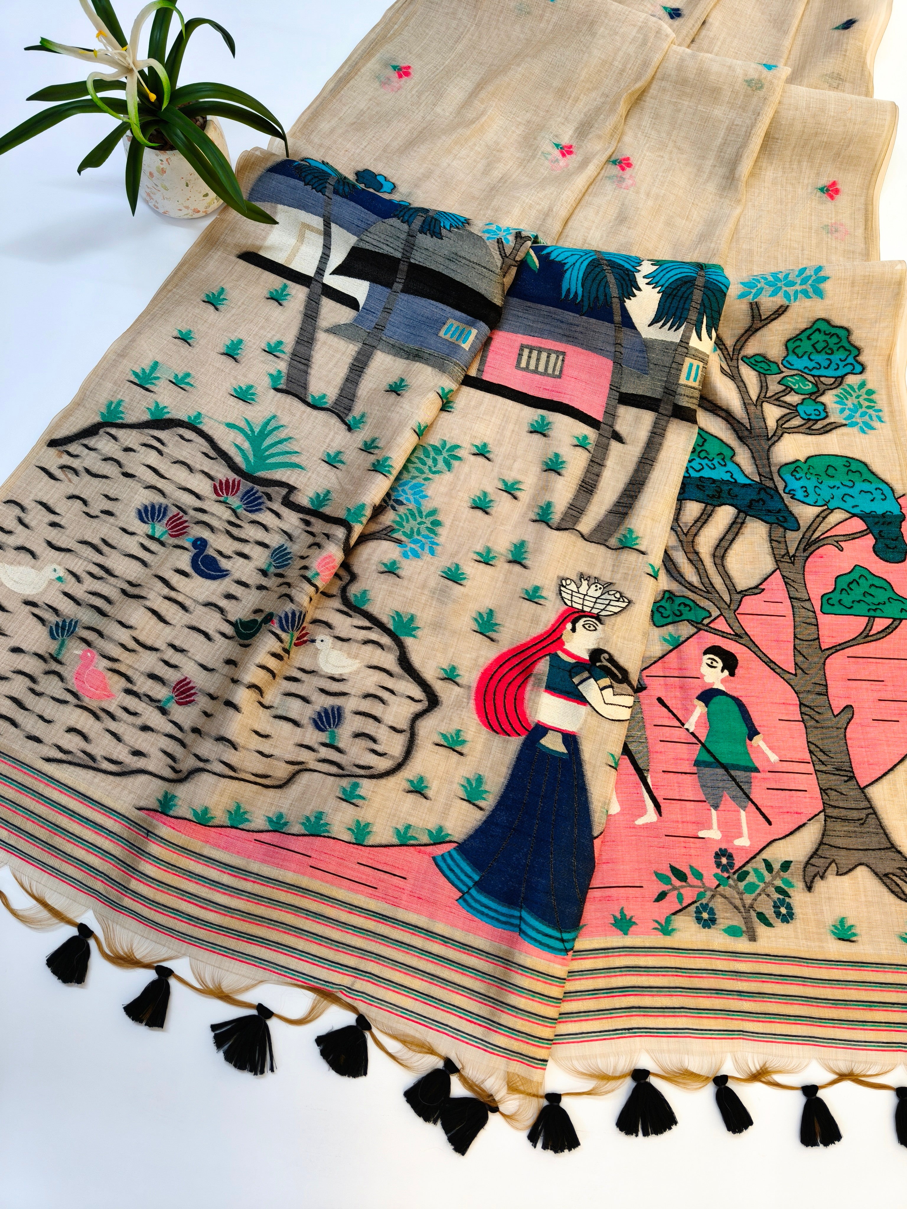 Chitralekha Muga Cotton Saree - BLACK