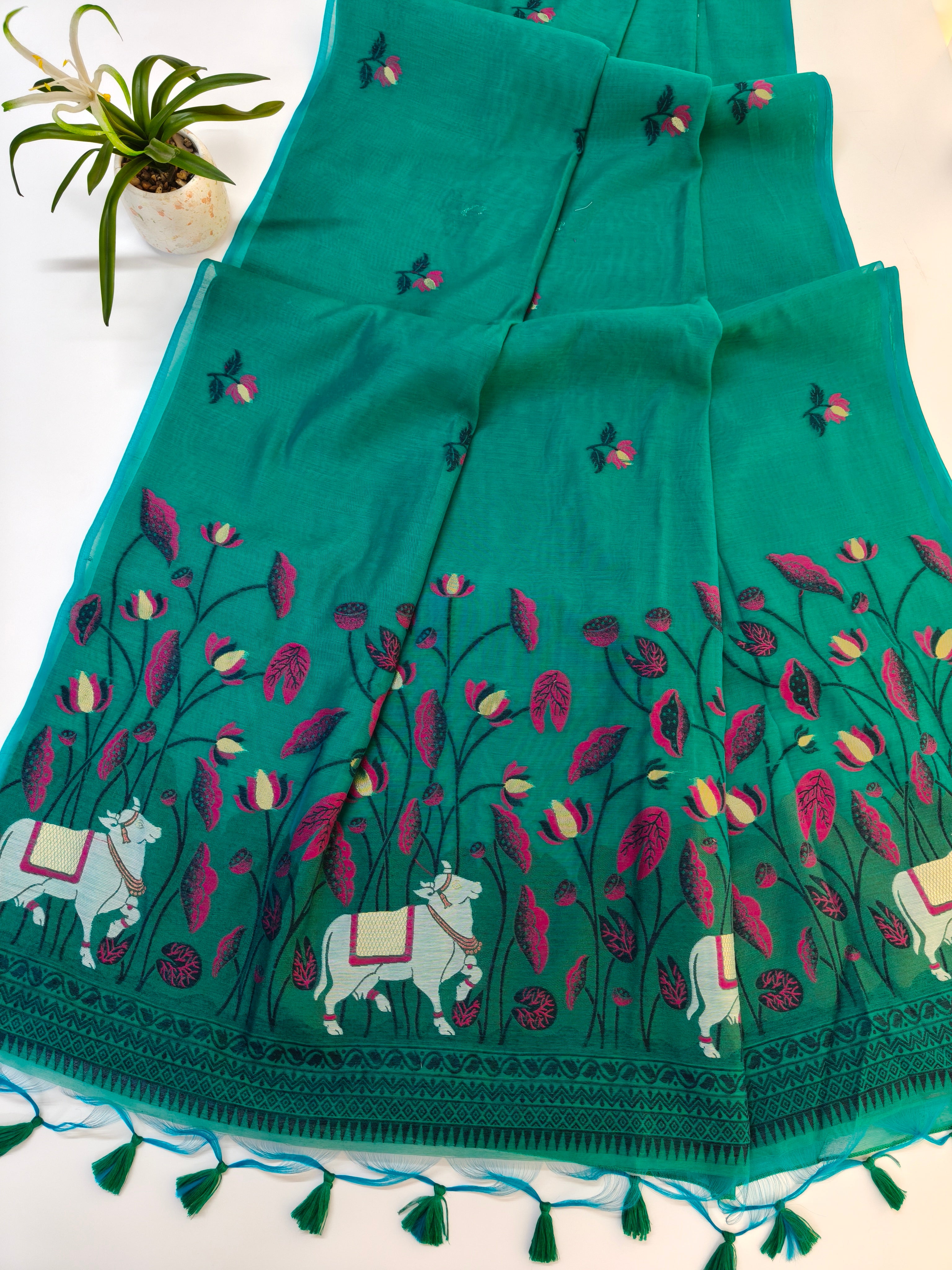 Muga Cotton Saree With Pichwai Design 2 - RAMA