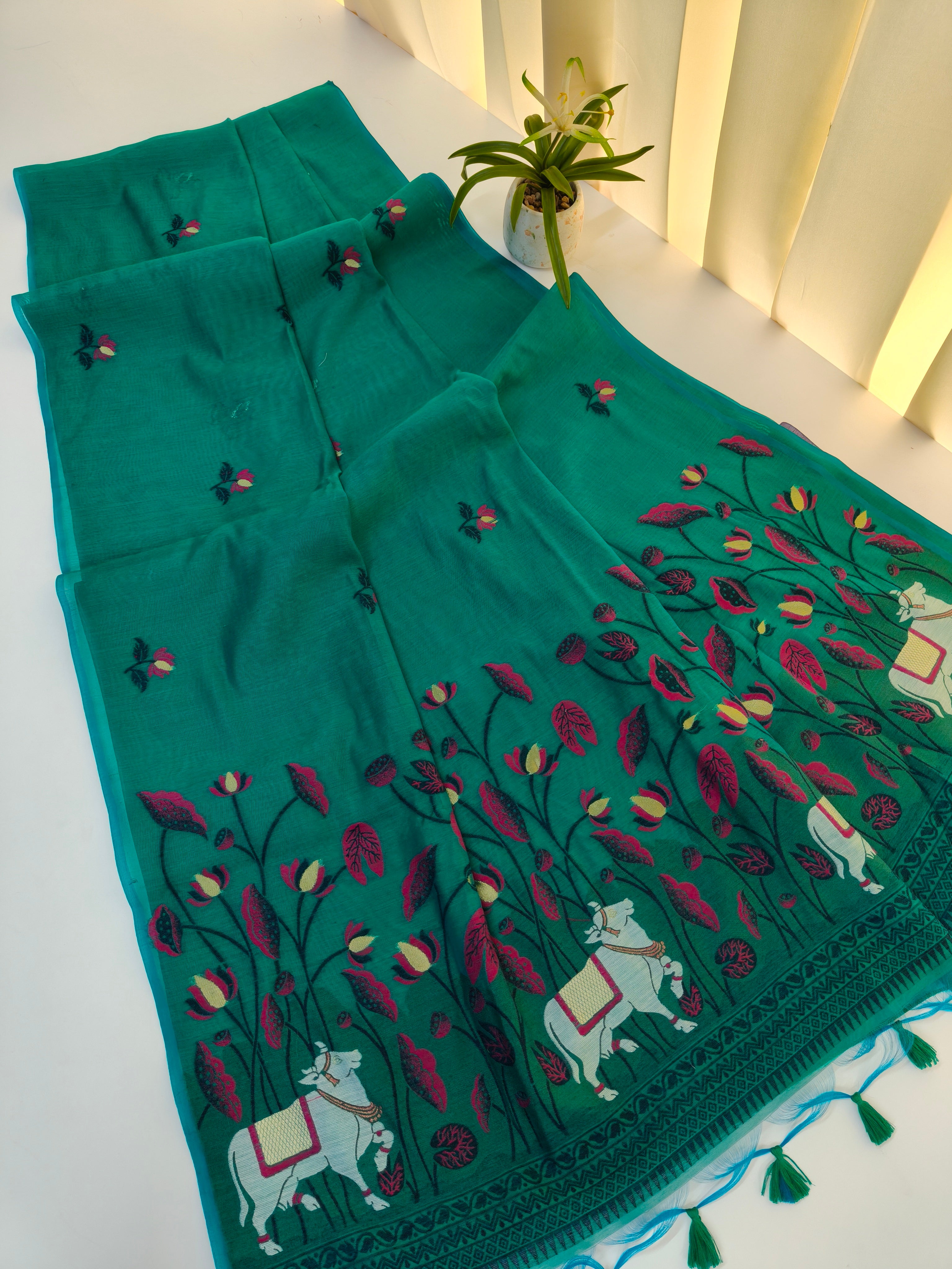 Muga Cotton Saree With Pichwai Design 2 - RAMA