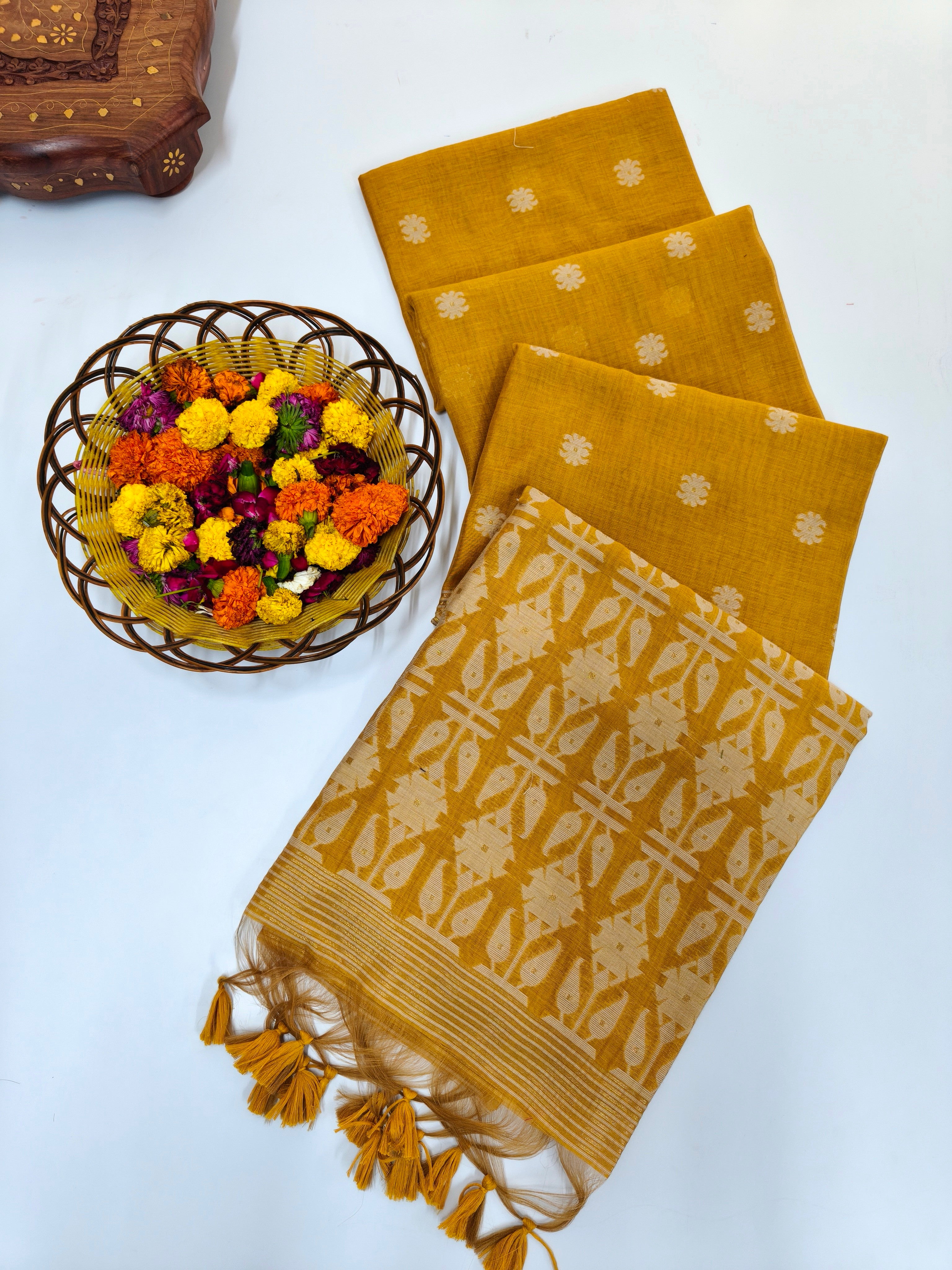 Muga Cotton Saree With Jamdani Pattern 1  - YELLOW