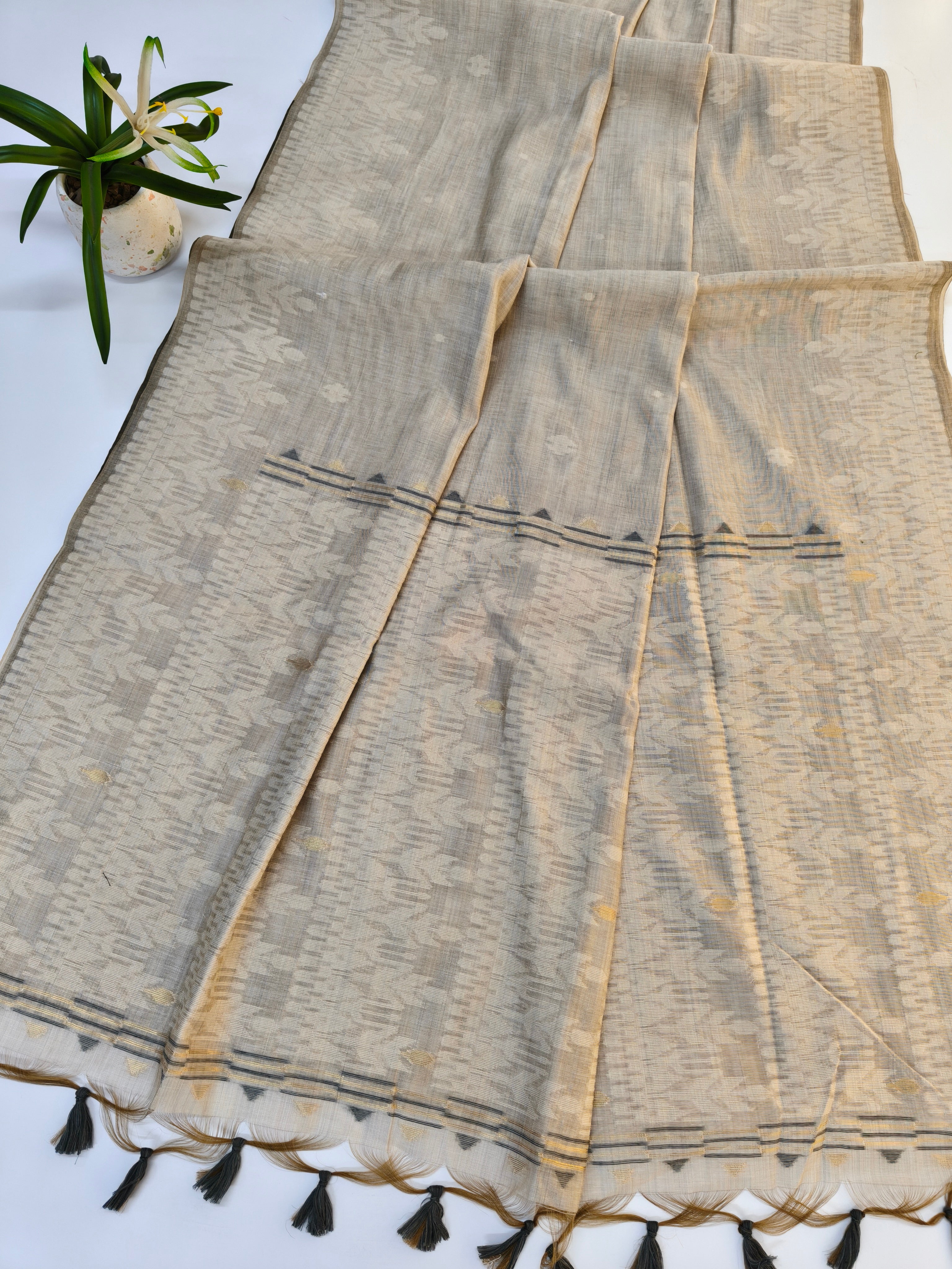 Muga Cotton Saree With Jamdani Design 2 - GREY