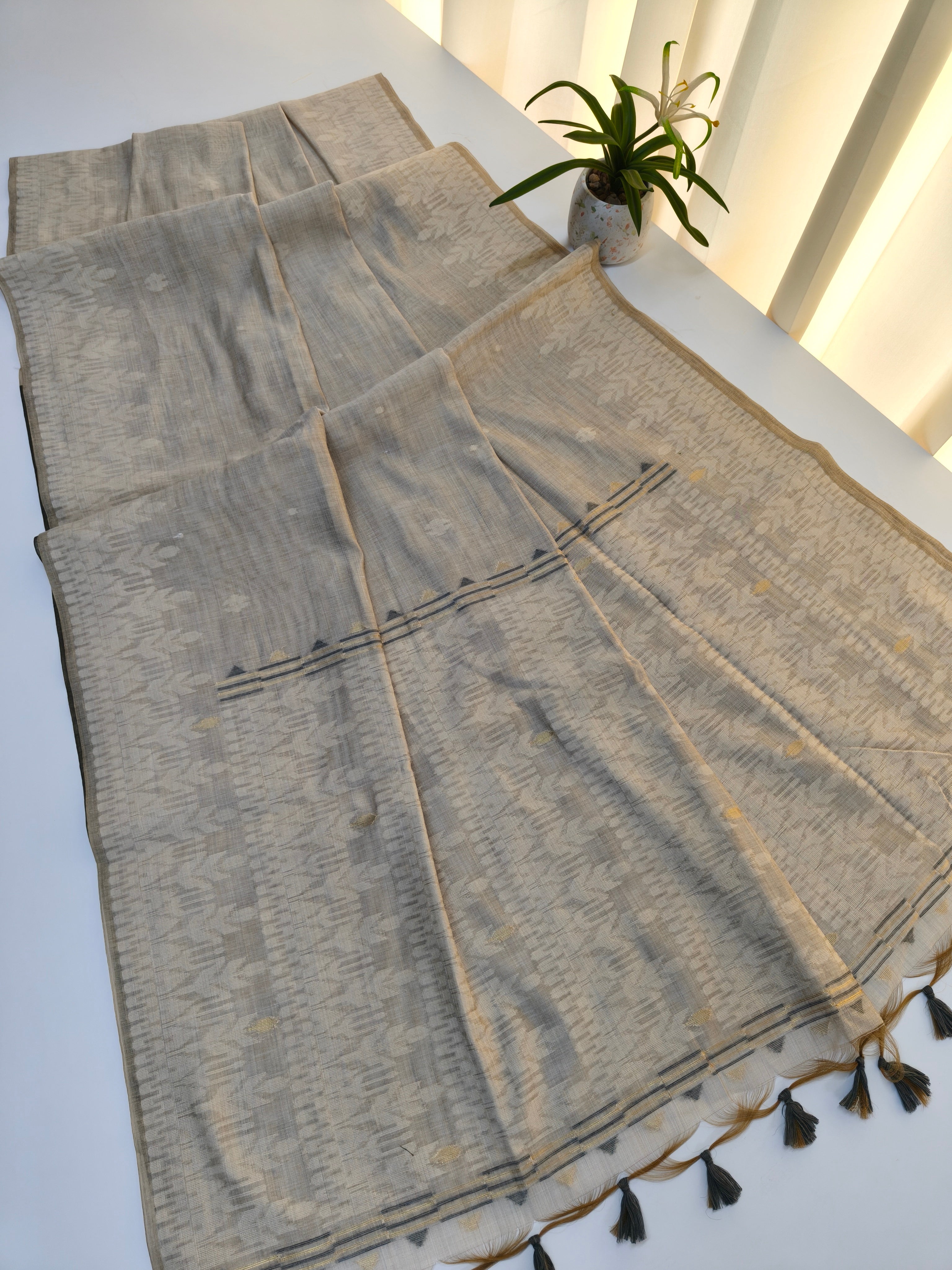 Muga Cotton Saree With Jamdani Design 2 - GREY