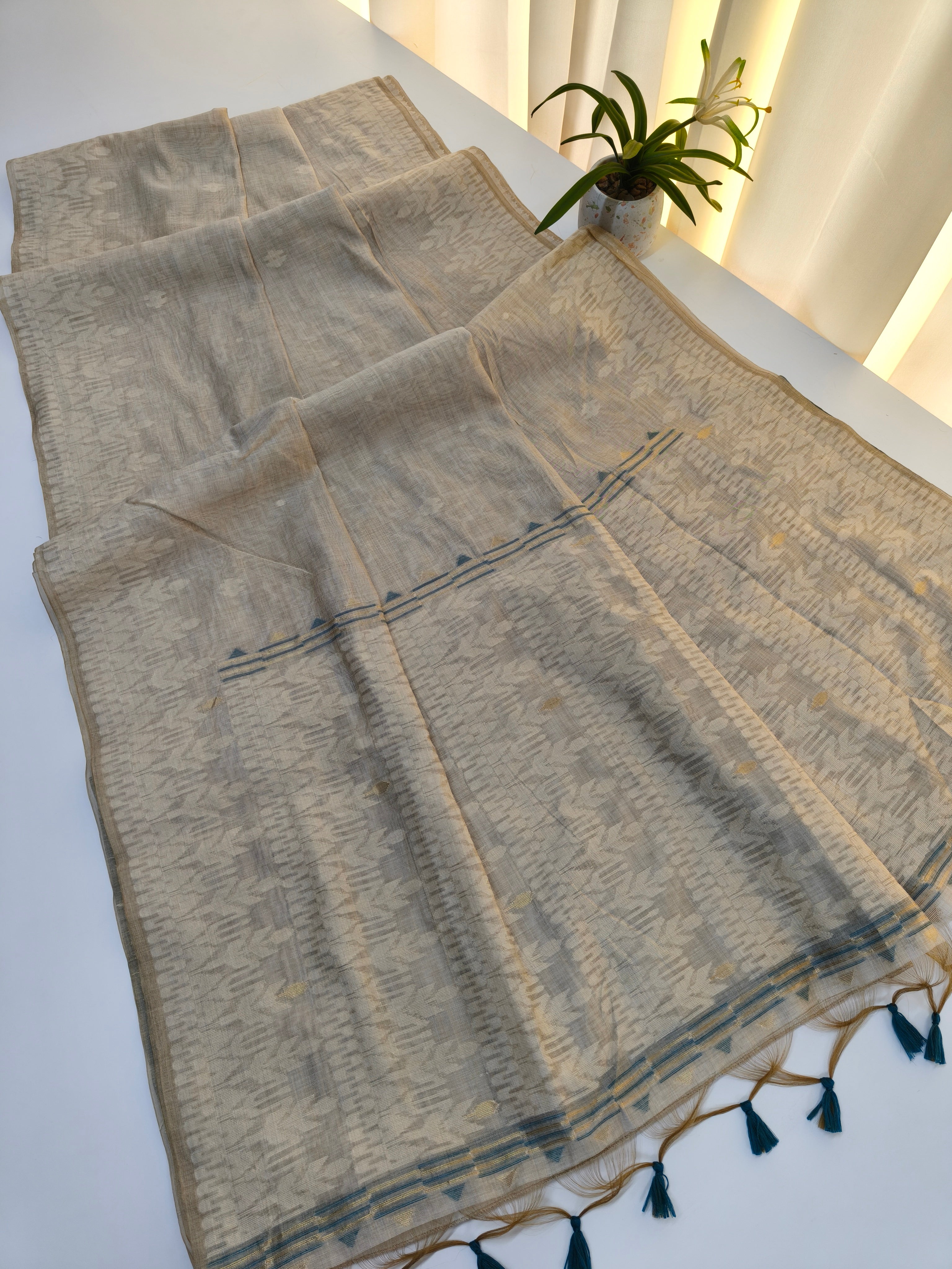 Muga Cotton Saree With Jamdani Design 2 - BLUE