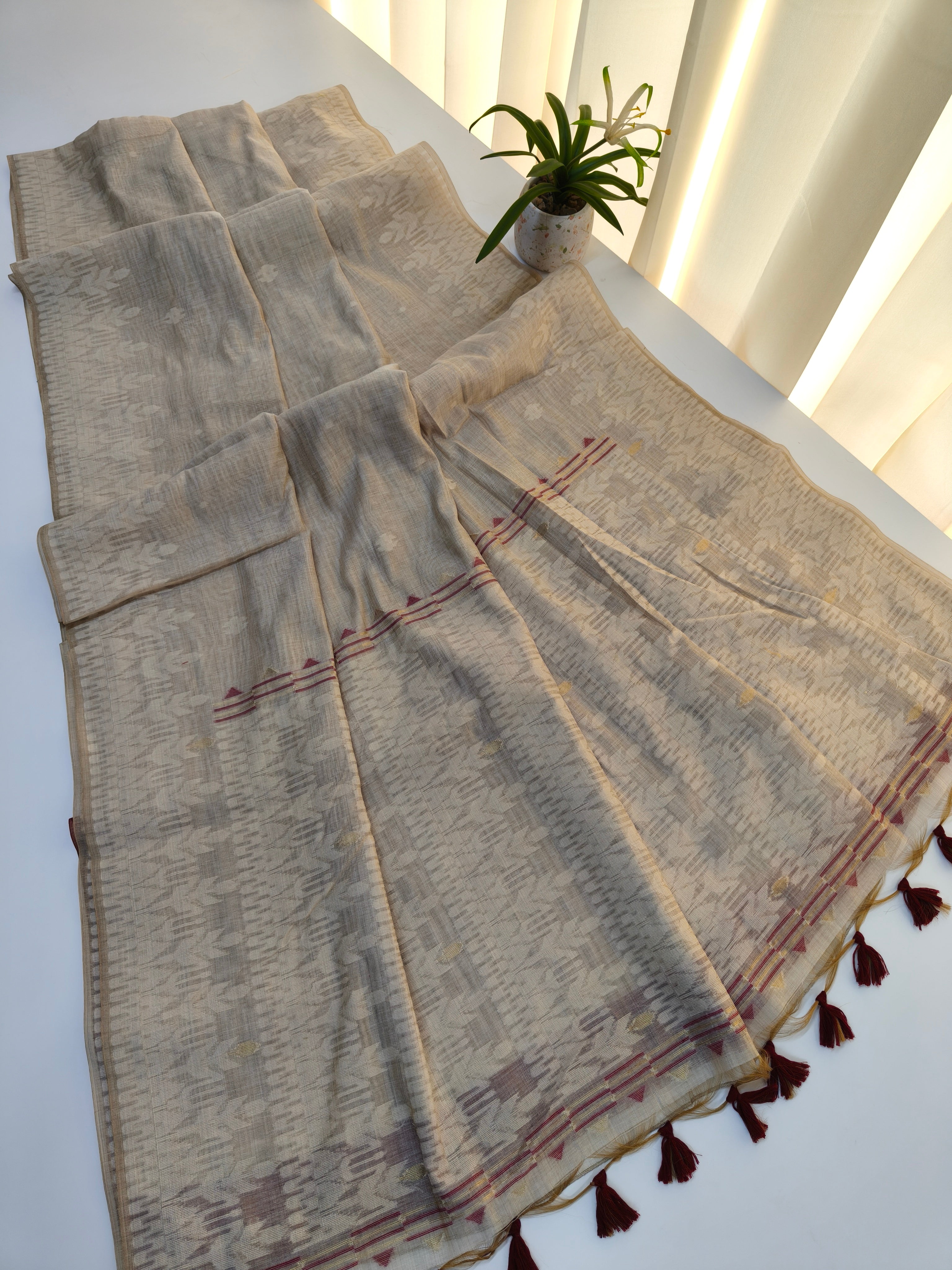 Muga Cotton Saree With Jamdani Design 2 - MAROON
