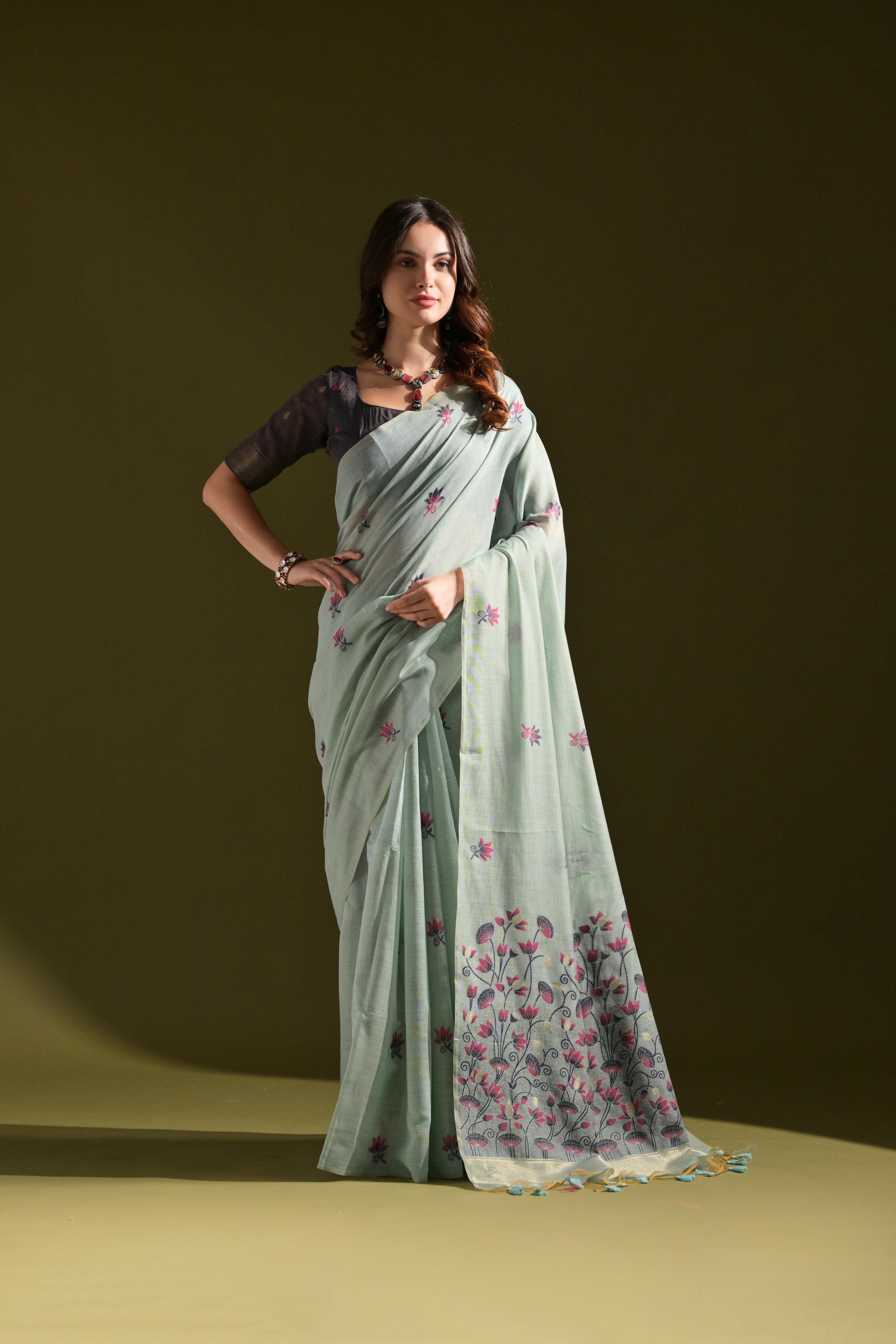 Muga Cotton Saree With Contrast Blouse - FIROZI