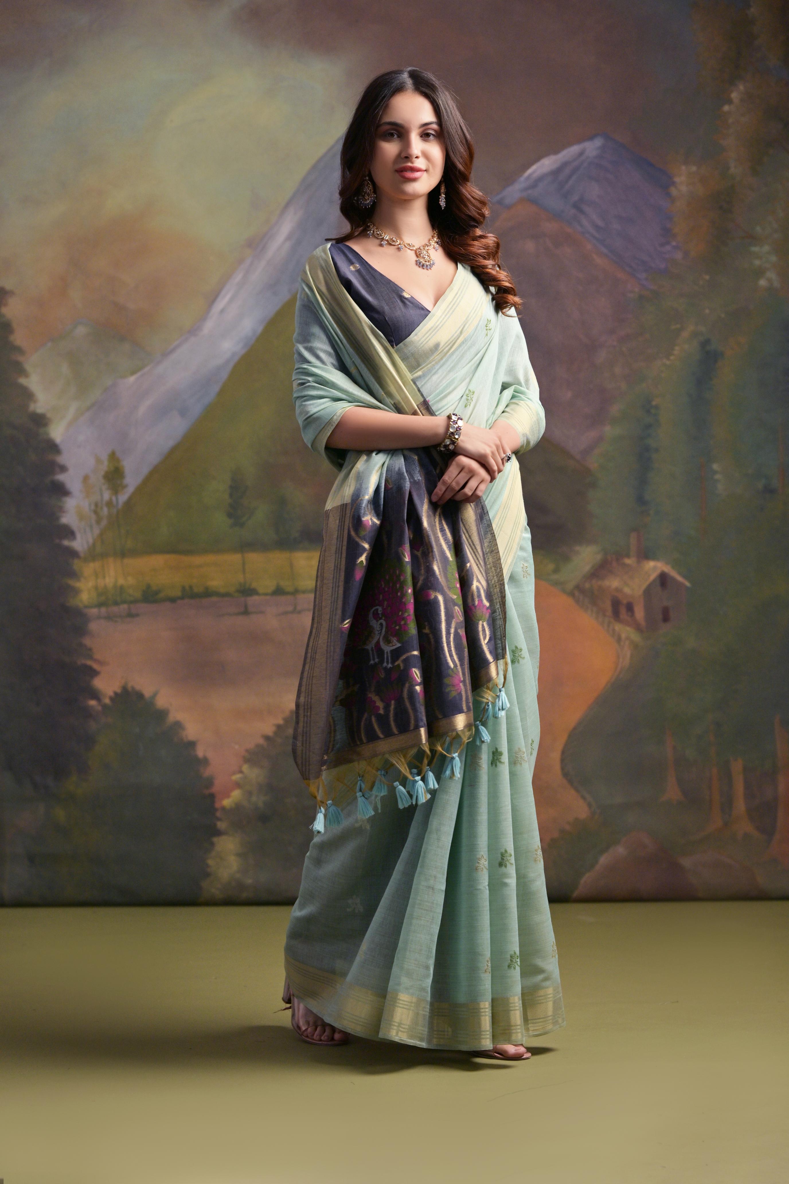 Muga Cotton Saree With Peacock Pallu - FIROZI