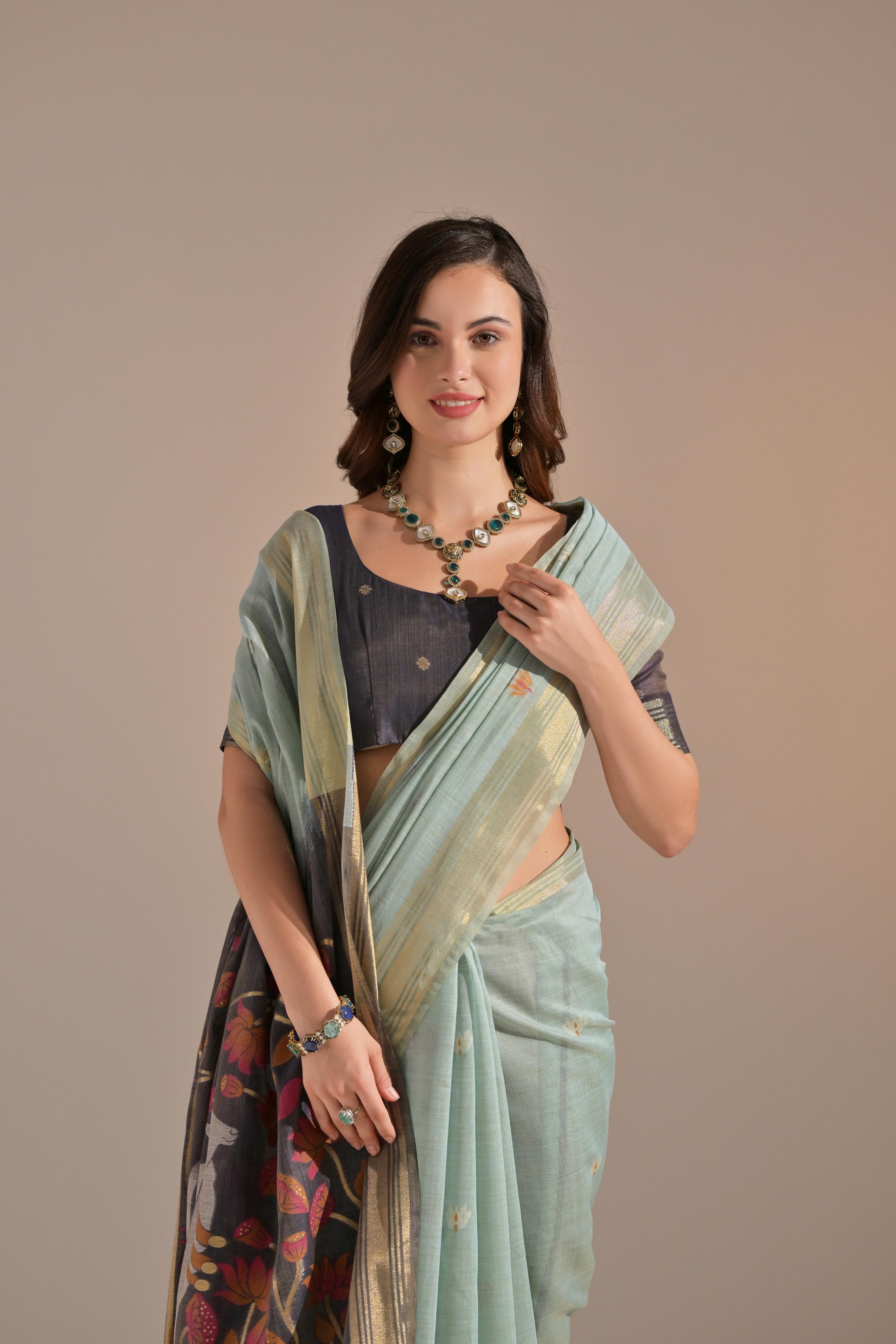 Muga Cotton Saree With Cow Pallu - FIROZI