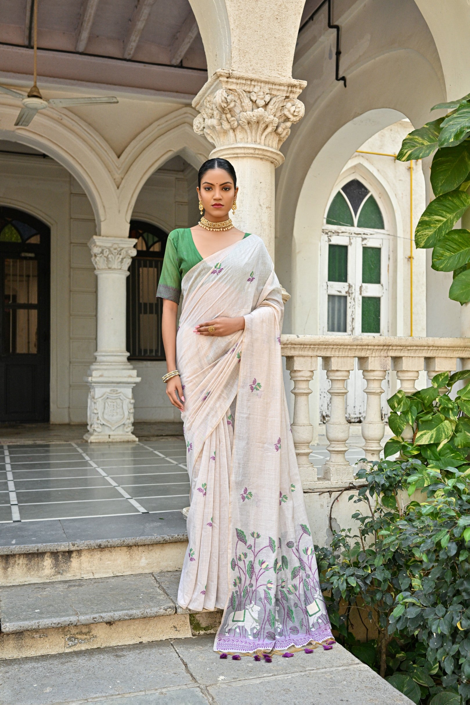 Muga Cotton Saree With Pichwai Pattern - WINE