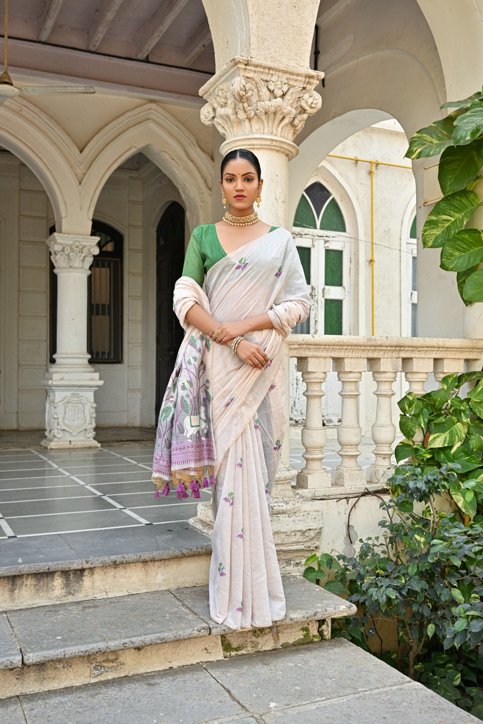 Muga Cotton Saree With Pichwai Pattern - WINE