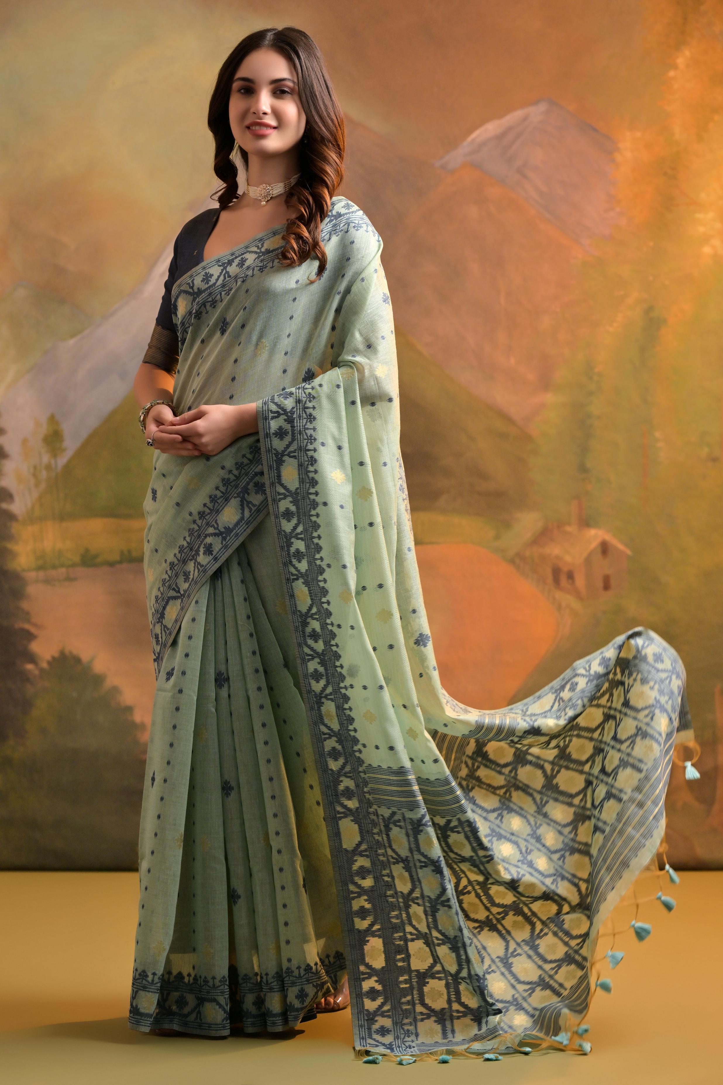 Muga Cotton Saree With Jamdani Pattern - FIROZI